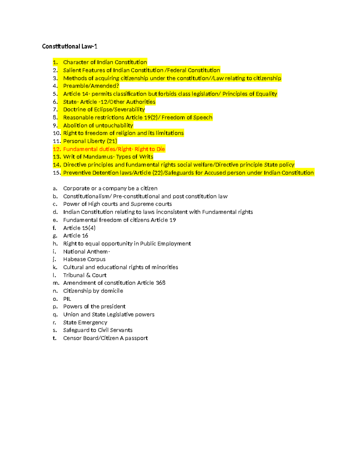 Constitutional Law-1-Final Exam Study Questions and Key Topics - Studocu