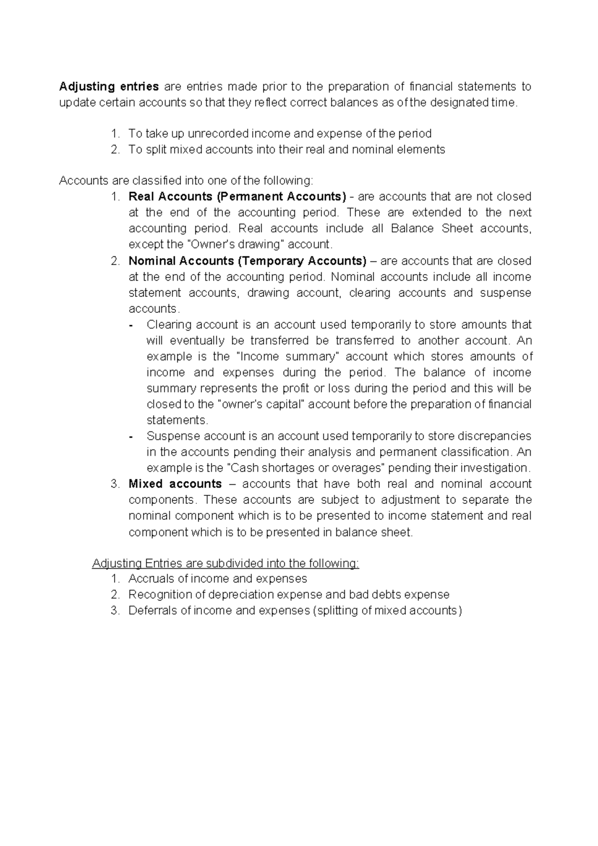 Adjusting Entries Overview - ACC 101 Lecture Notes - Studocu