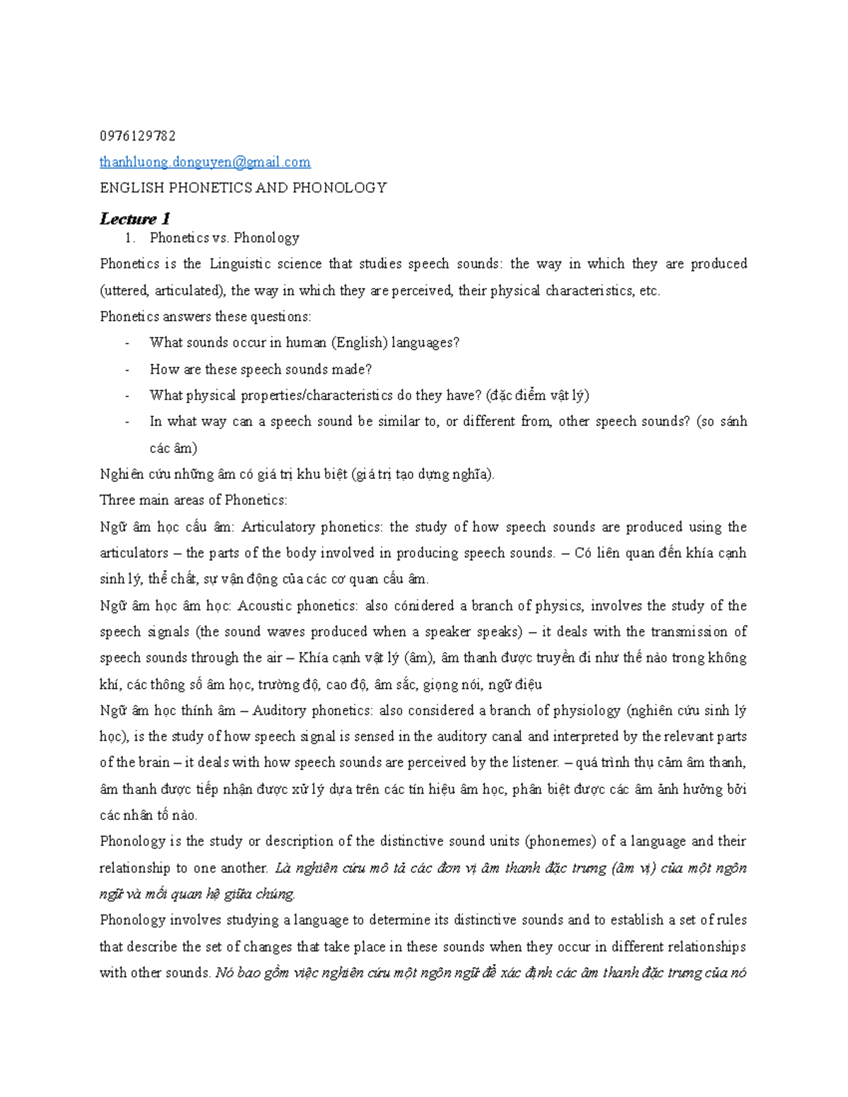 ENGLISH PHONETICS AND PHONOLOGY (0976129782) - Lecture Notes - Studocu