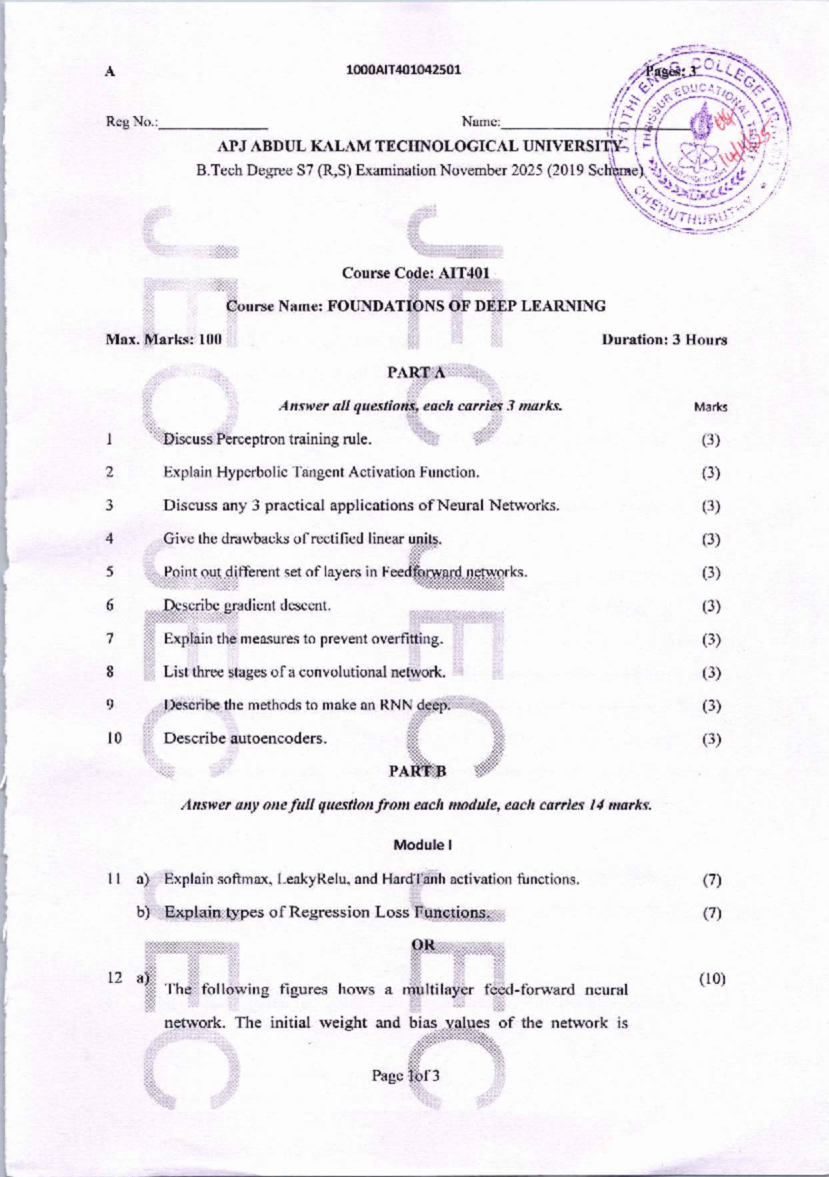 AIT401 B.Tech S7 Final Exam: Foundations of Deep Learning Notes - Studocu