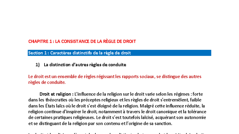 CHAPITRE 1 : LA CONSISTANCE DE LA RÈGLE DE DROIT - Synthèse de cours ...