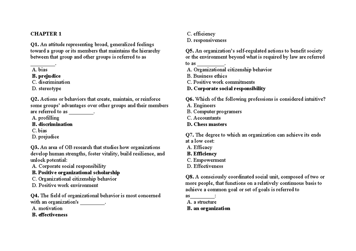 OB Course Full Chapter Notes - Comprehensive Study Guide - Studocu