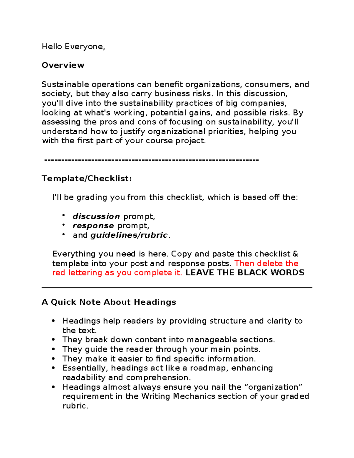 3-2 Discussion Template and Checklist - Hello Everyone, Overview ...