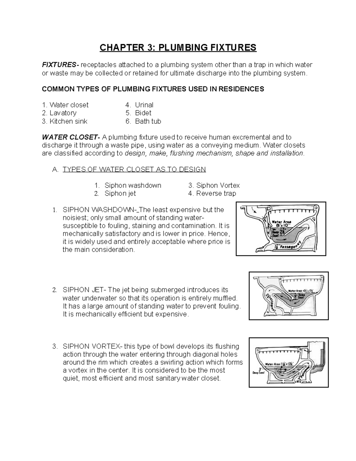CHAPTER 3: PLUMBING FIXTURES - Types and Specifications - Studocu