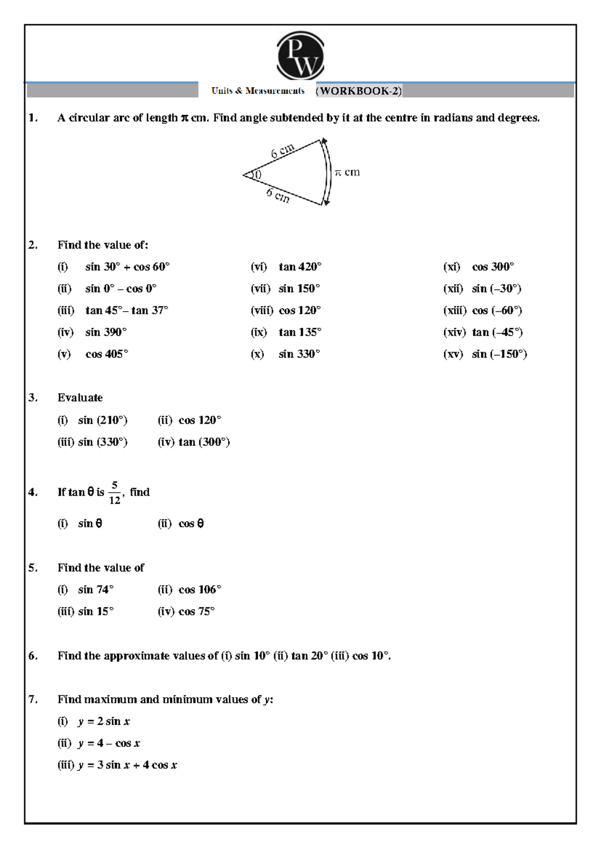 UNIT DIMENSIONS: Circular Arc Length & Trigonometric Values - Studocu