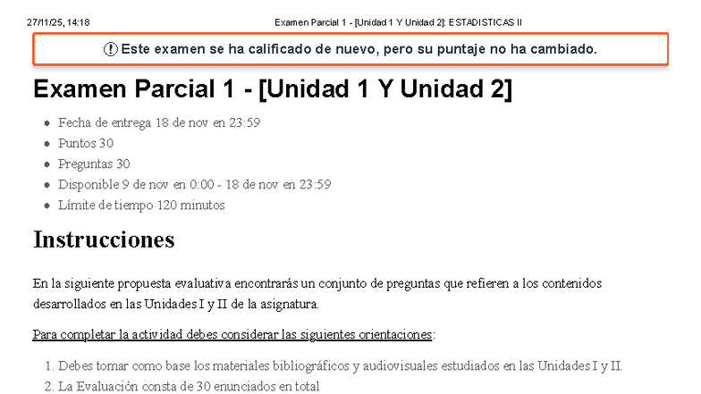 Examen Parcial 1 - Estadísticas II (Unidades I y II) - Studocu