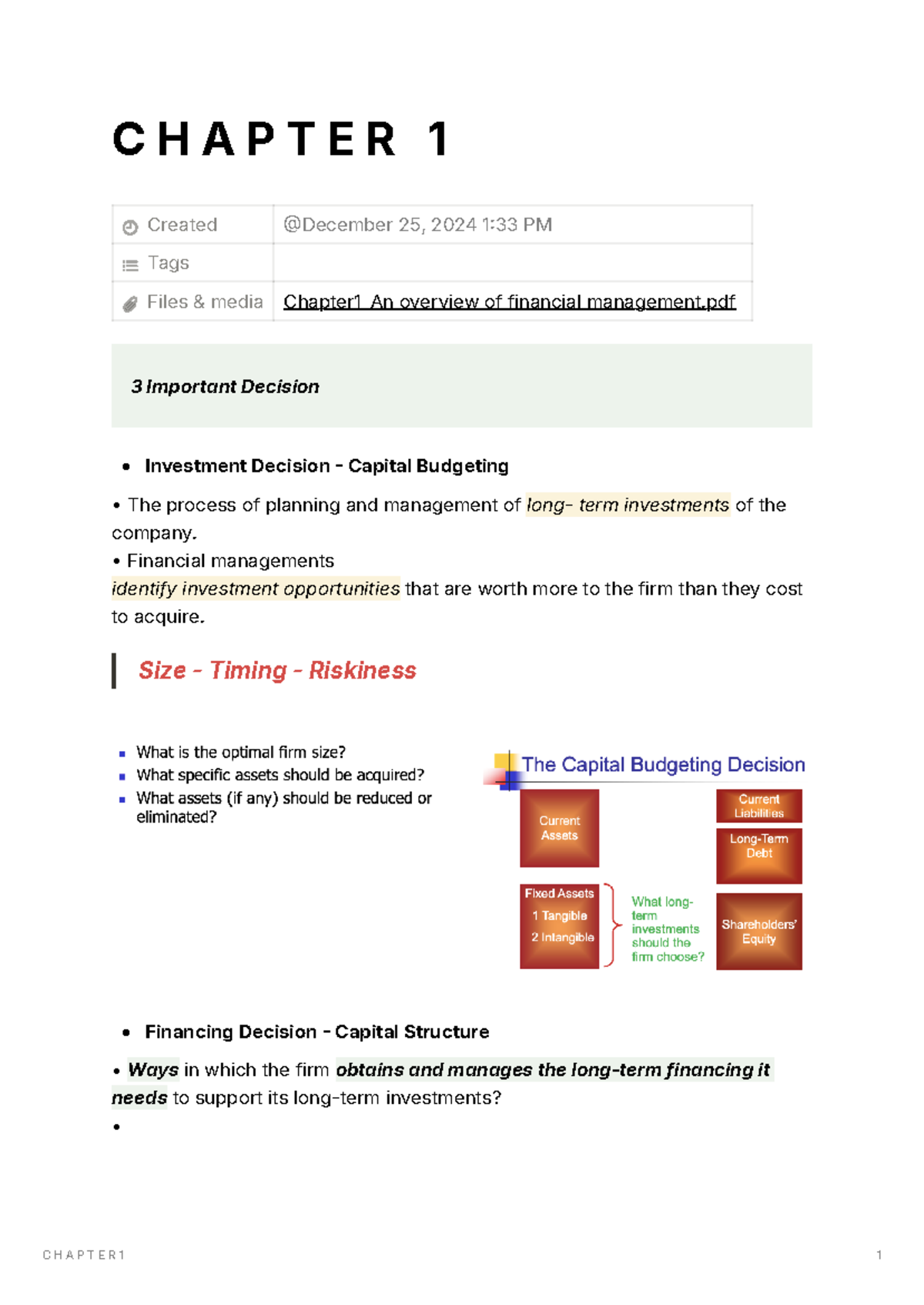 [CF] CHAP 1 - Lecture Notes on Financial Management - Studocu