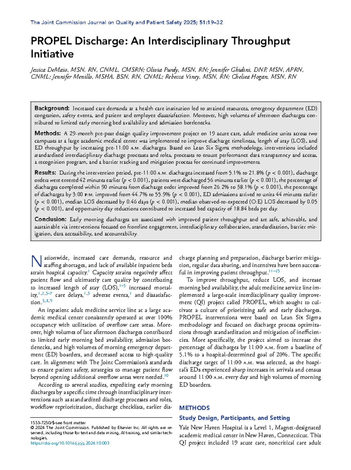 PROPEL Discharge Initiative: Enhancing A.M. Throughput in Healthcare ...
