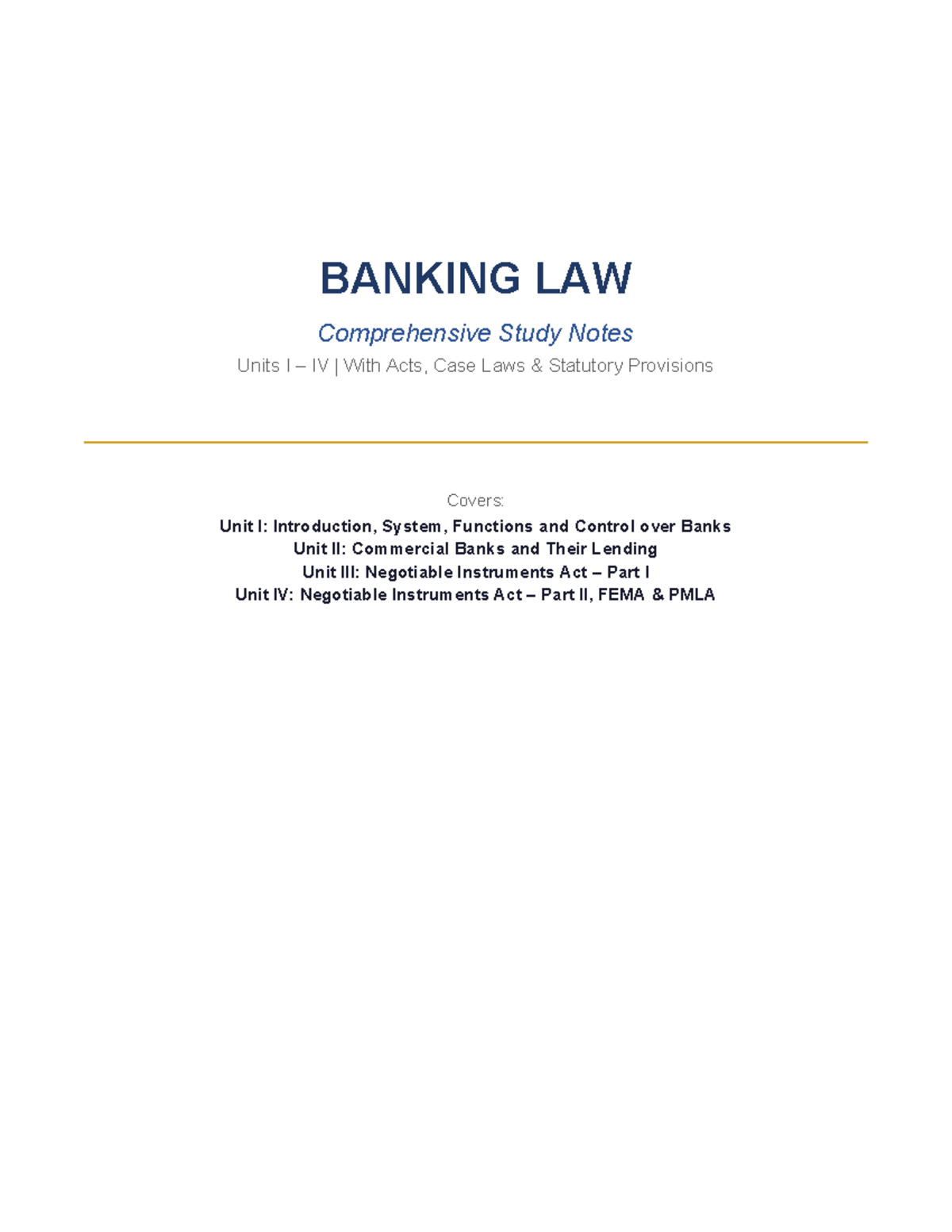 BANKING LAW Comprehensive Study Notes (Units I-IV) with Case Laws ...