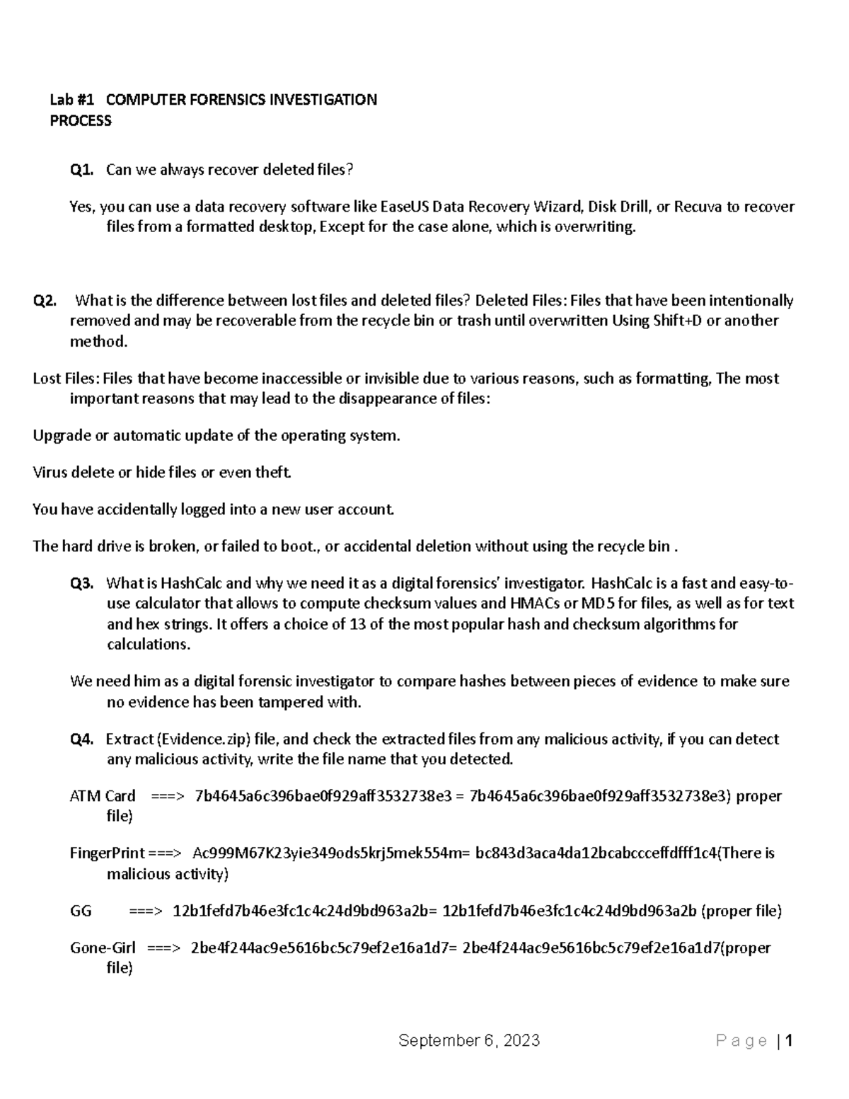 Lab 1 - Answers for Computer Forensics Investigation Process - Studocu