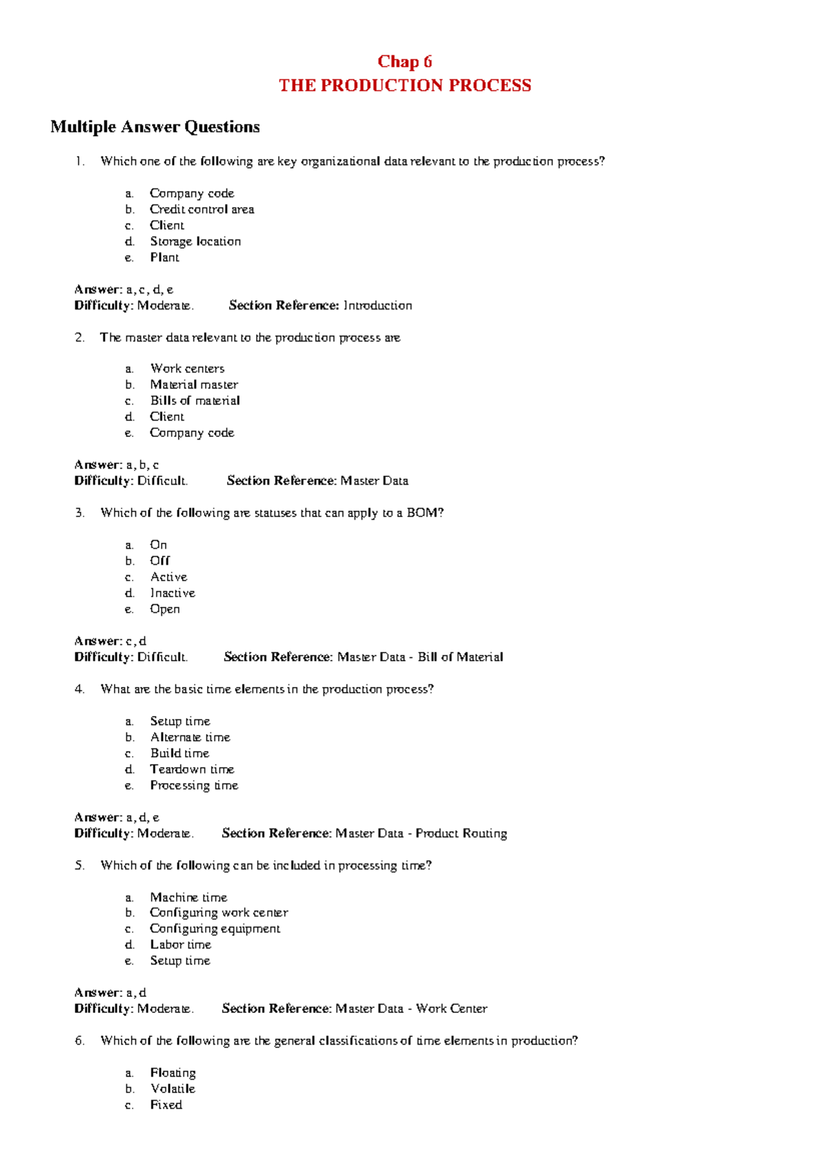 C6 - Chapter 6 Production Process Q&A and Concepts Notes - Studocu