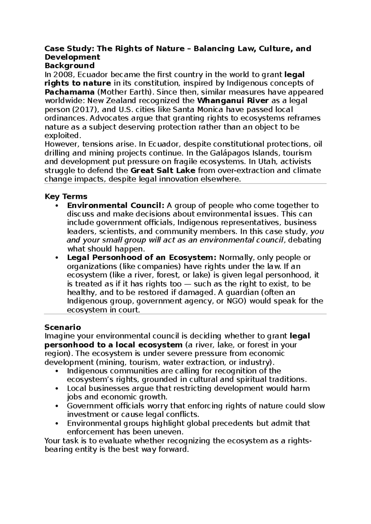 Case Study: Rights of Nature in Ecuador - Sommeruni 2025 - Studocu