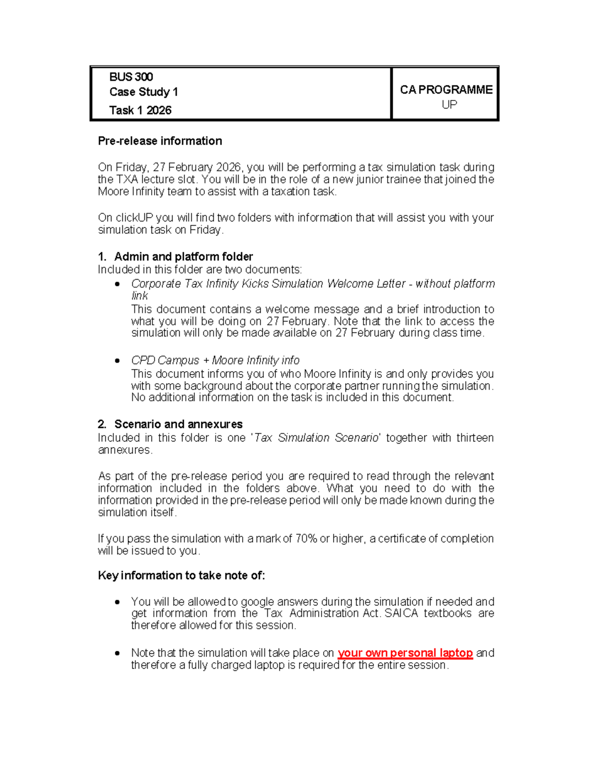 BUS 300 Case Study 1 Task 1: Tax Simulation Overview 2026 - Studocu