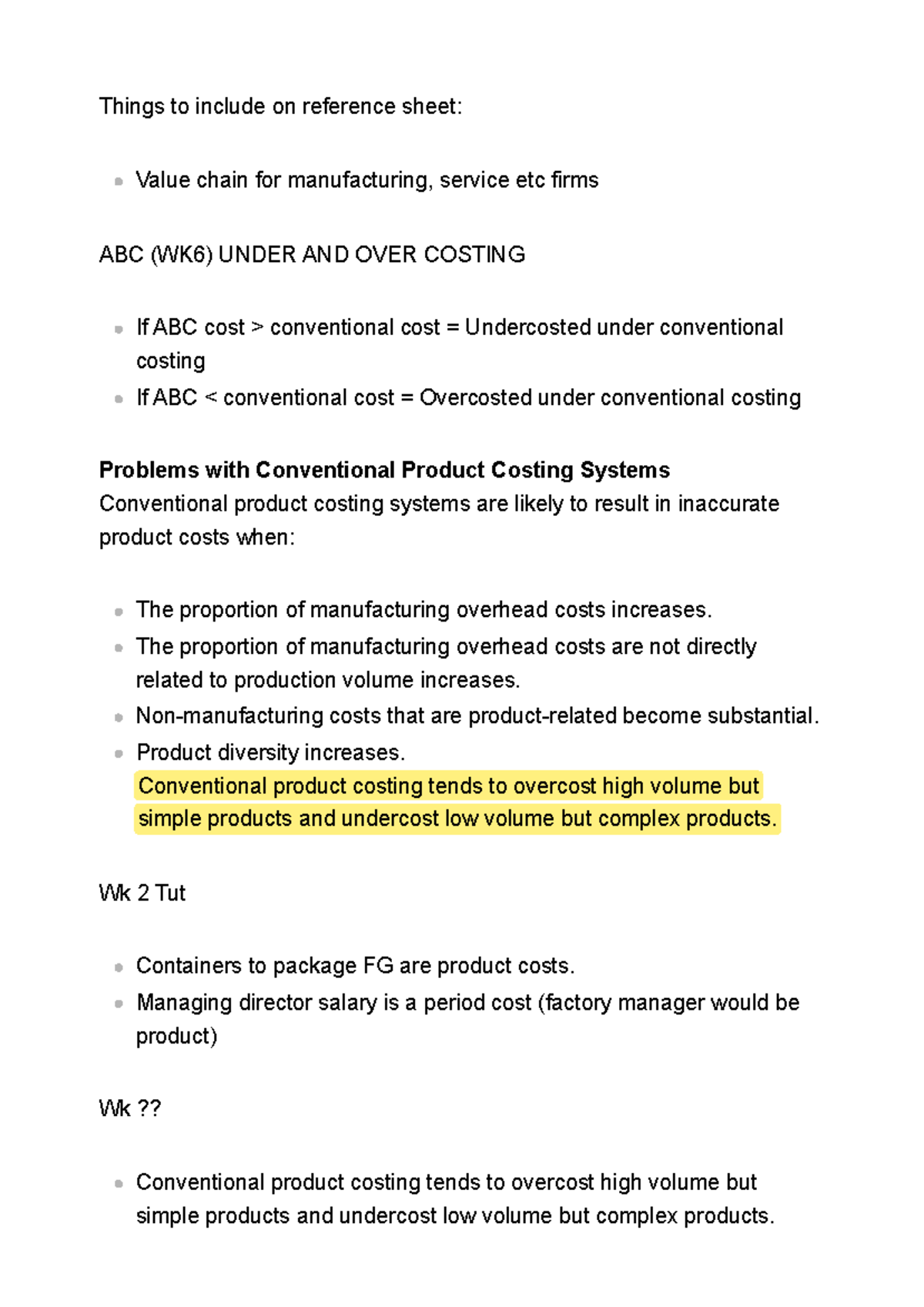 Accg2000 Extra Notes: ABC Costing & Conventional Costing Issues - Studocu