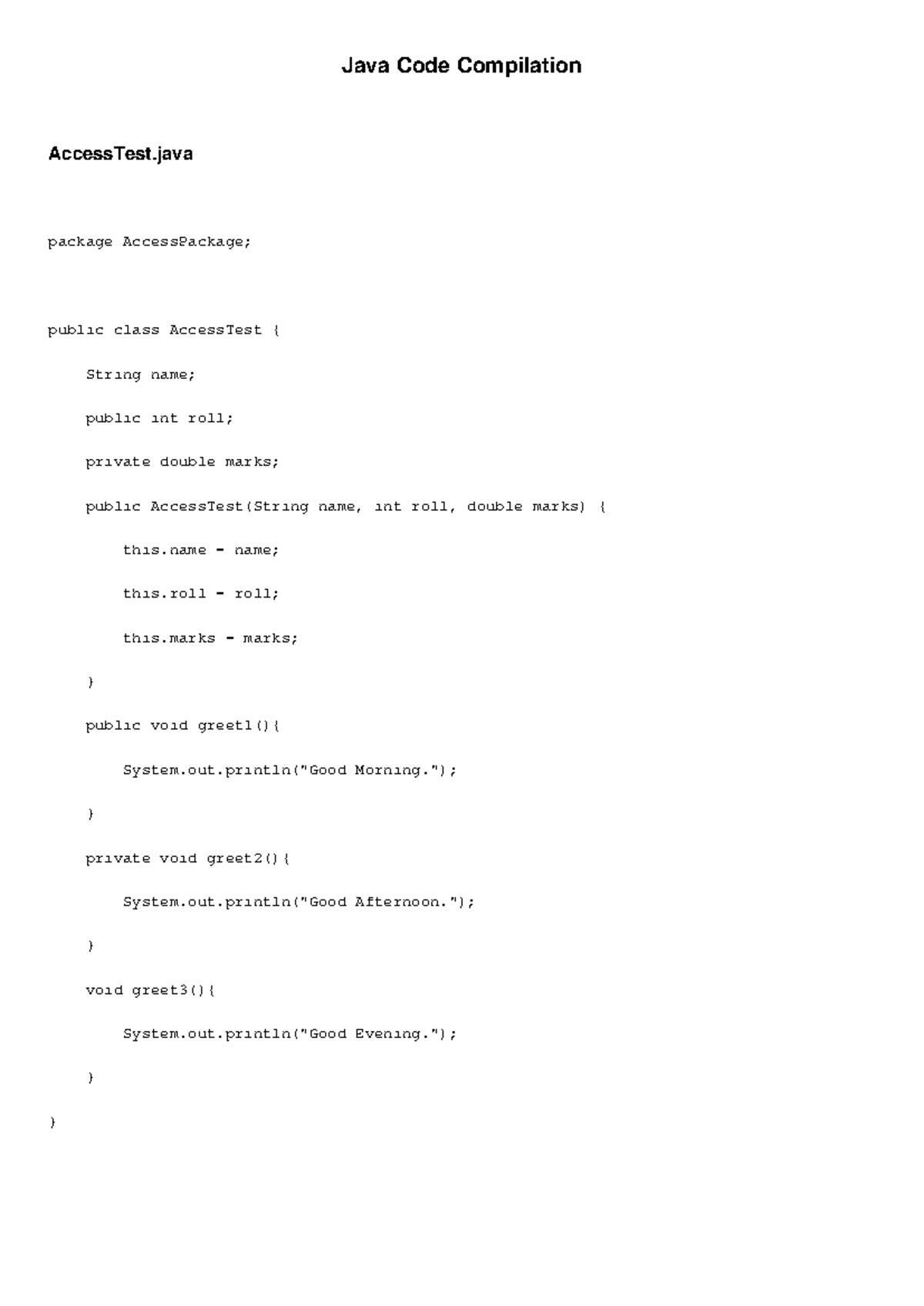 Java Code Compilation - AccessTest.java and Related Classes - Studocu