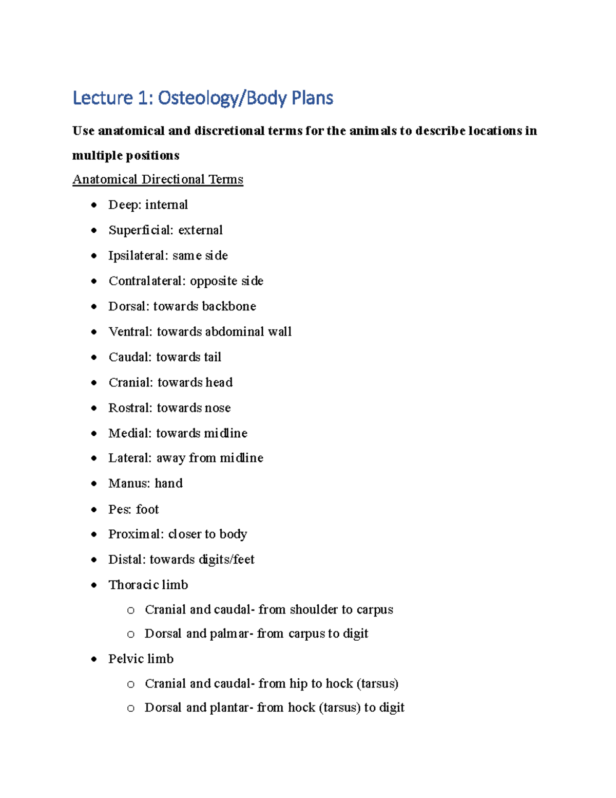 Lecture 1: Osteology and Body Plans Overview - Studocu