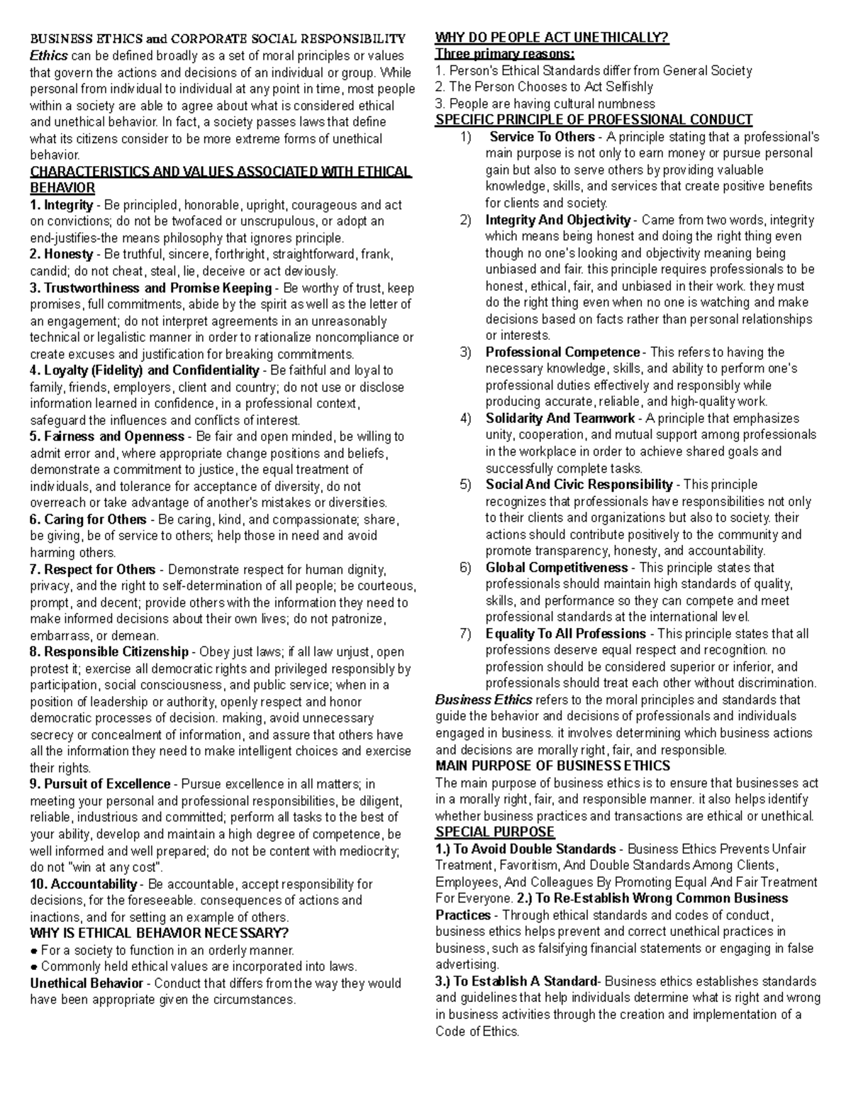 MAS4 Business Ethics: Understanding CSR and Ethical Practices - Studocu
