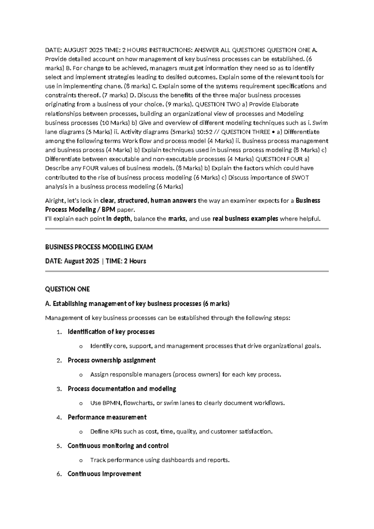 Business Process Modeling Exam Notes - August 2025 - Studocu