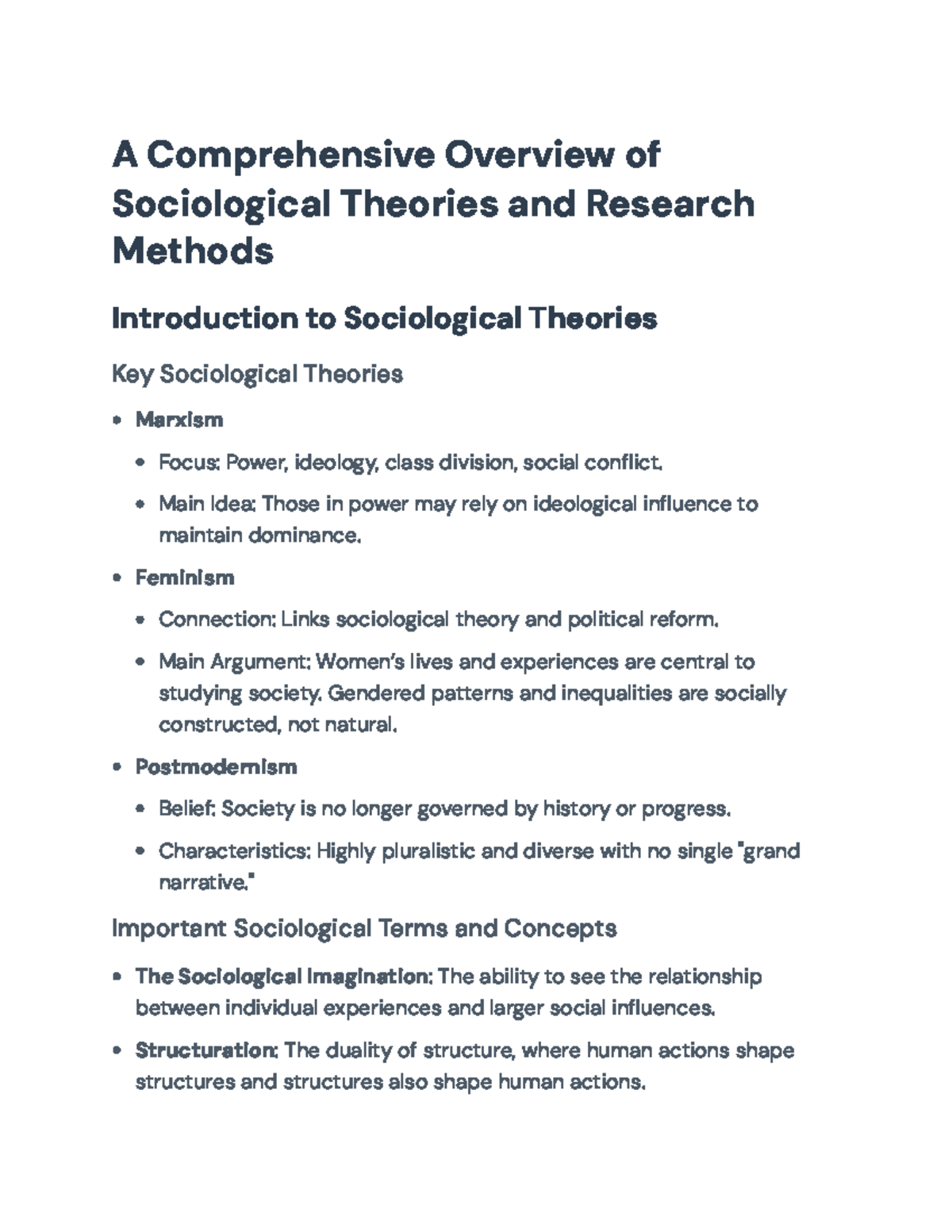 Sociological Theories & Research Methods Overview for SOC101 - Studocu