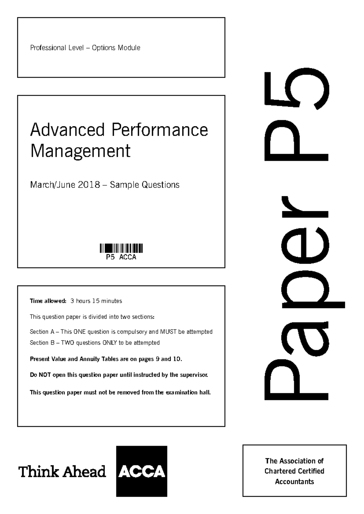 ACCA P5: Advanced Performance Management Past Exam Questions 2018 - Studocu