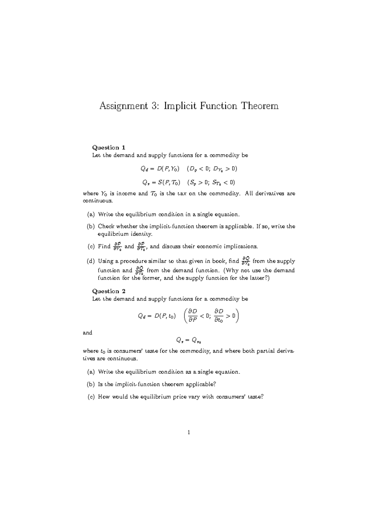 Assignment 3: Implicit Function Theorem Analysis and Equilibrium ...
