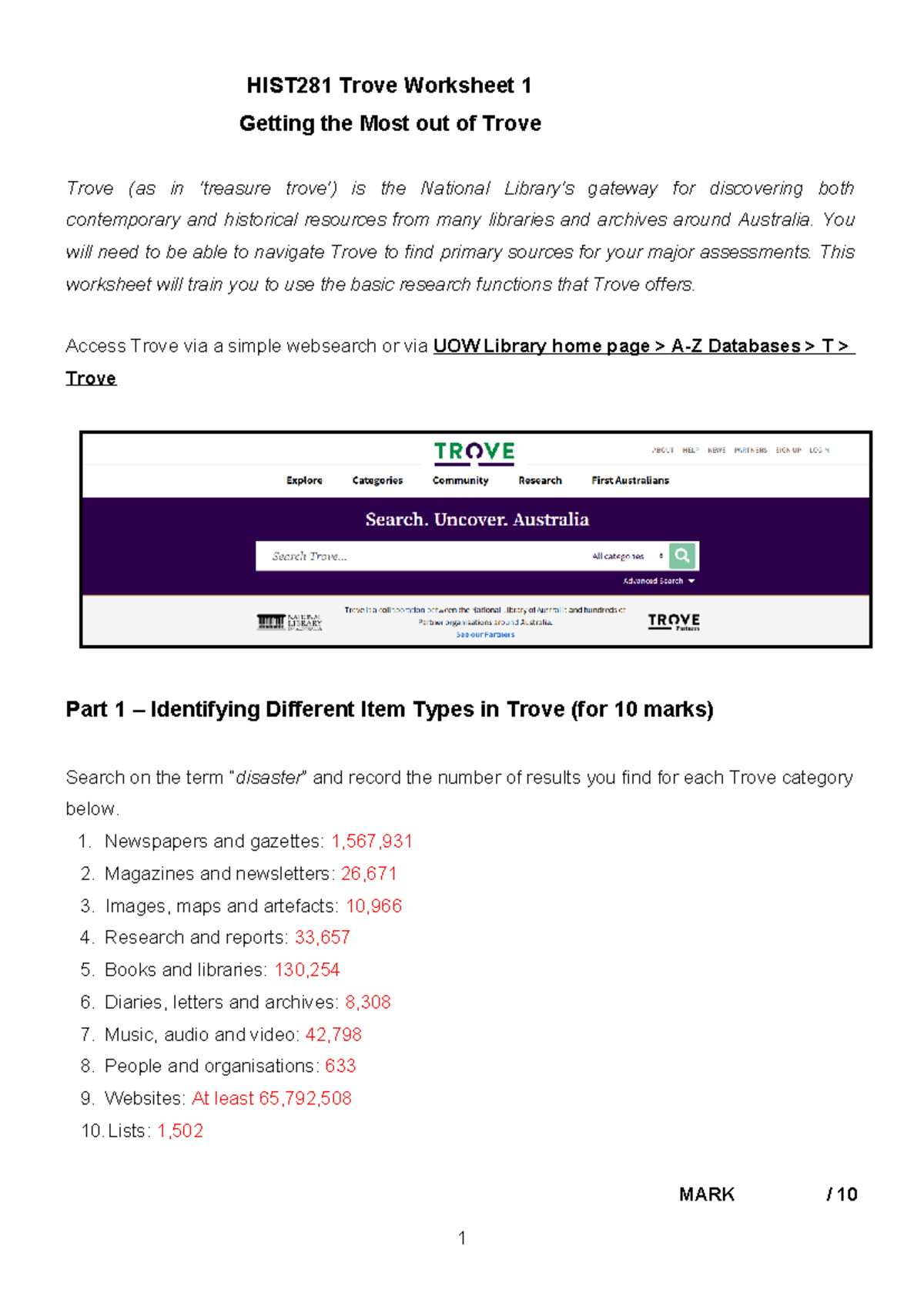 HIST281 Trove Worksheet 1: Mastering Trove for Research - Studocu