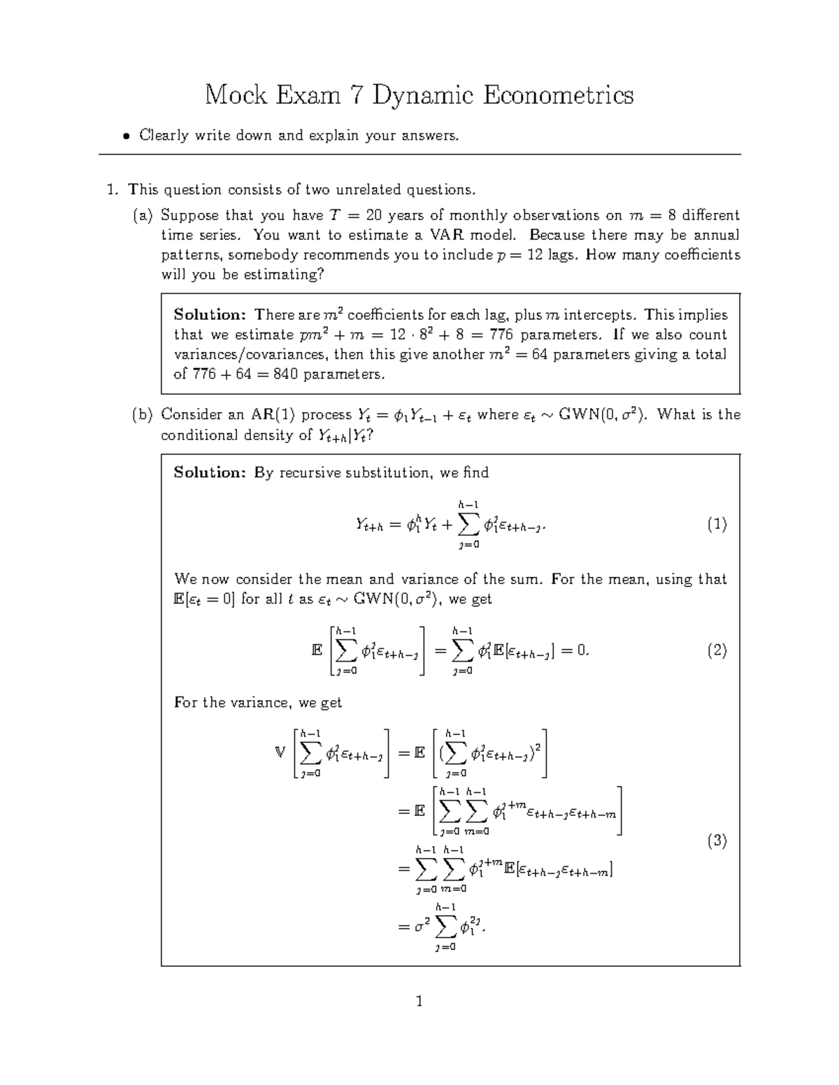 Mock Exam 7: Solutions for Dynamic Econometrics Analysis - Studeersnel