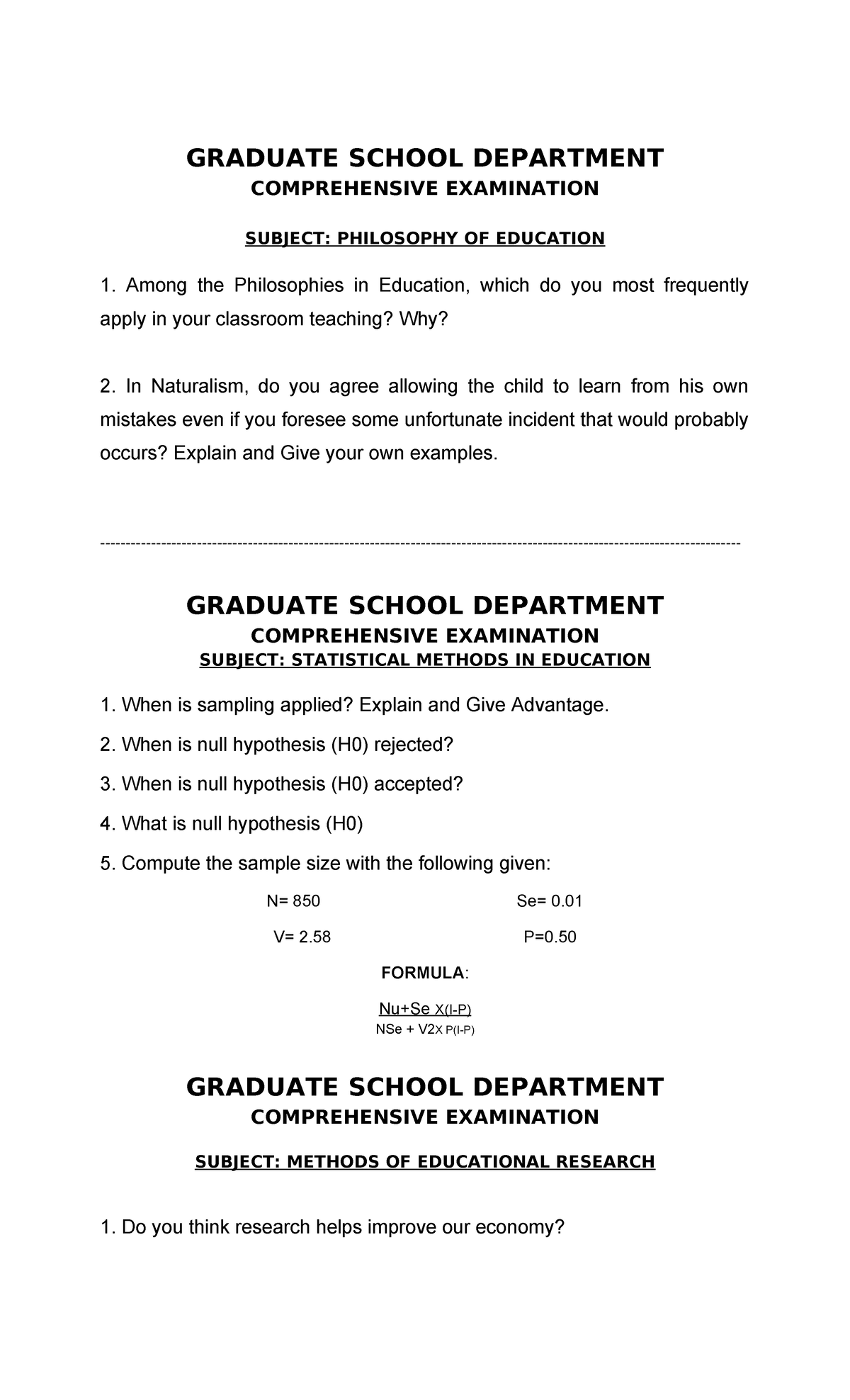 Comprehensive Examination Questions in Education: Latest Insights - Studocu