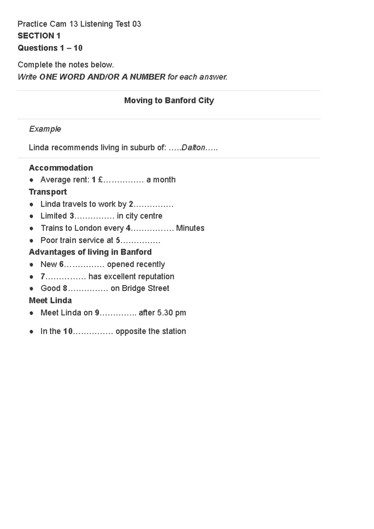 IELTS Listening Practice Test 03 - Cam 13 Section 1-3 - Studocu