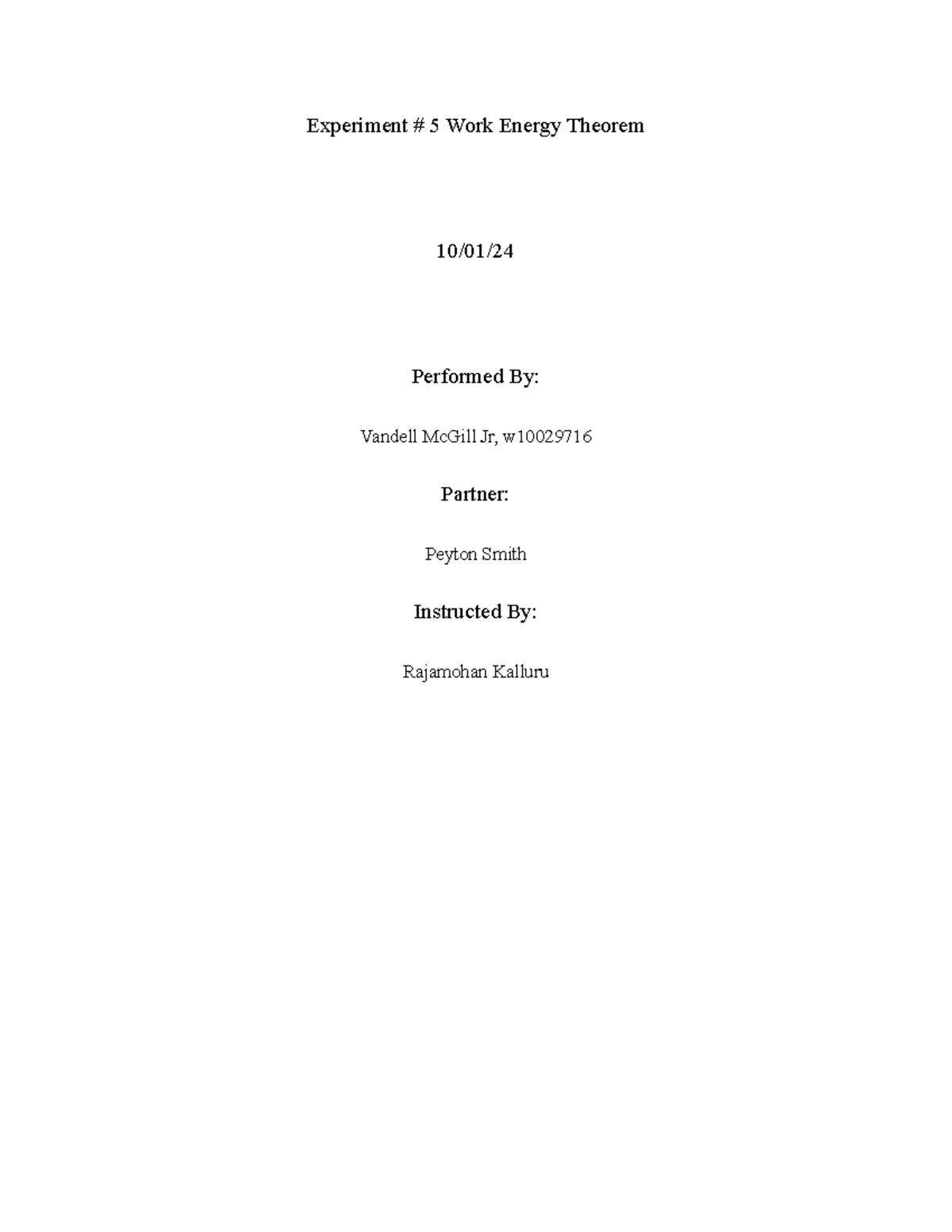 Experiment 5: Work Energy Theorem Analysis and Findings - Studocu