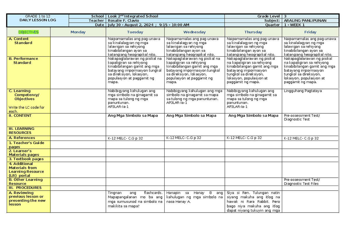 G3 Q1-W1 AP - HISTORY (HIST1223) - GRADE 1 to 12 DAILY LESSON LOG ...