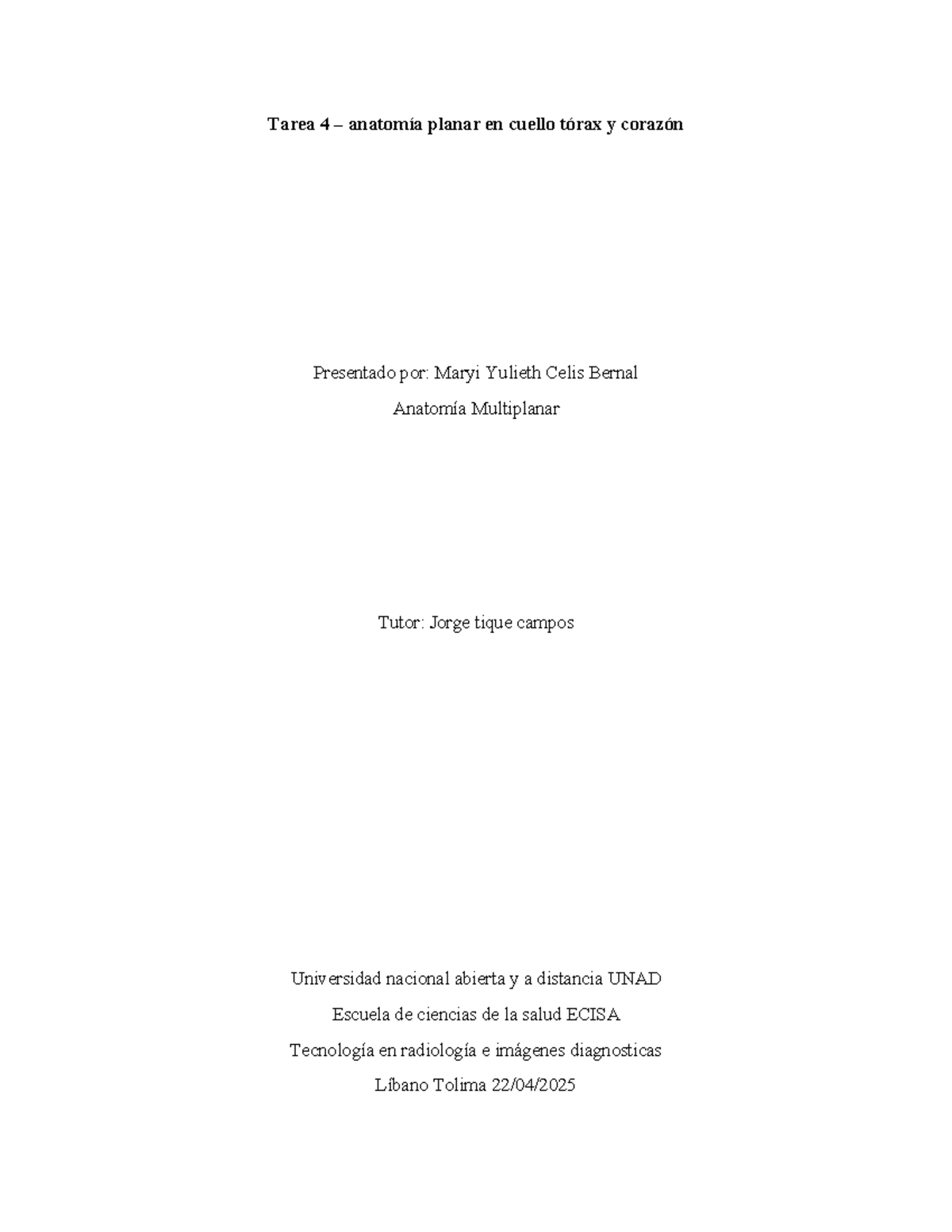 Tarea 4: Anatomía Planar del Cuello, Tórax y Corazón - SECTRA - Document Preview