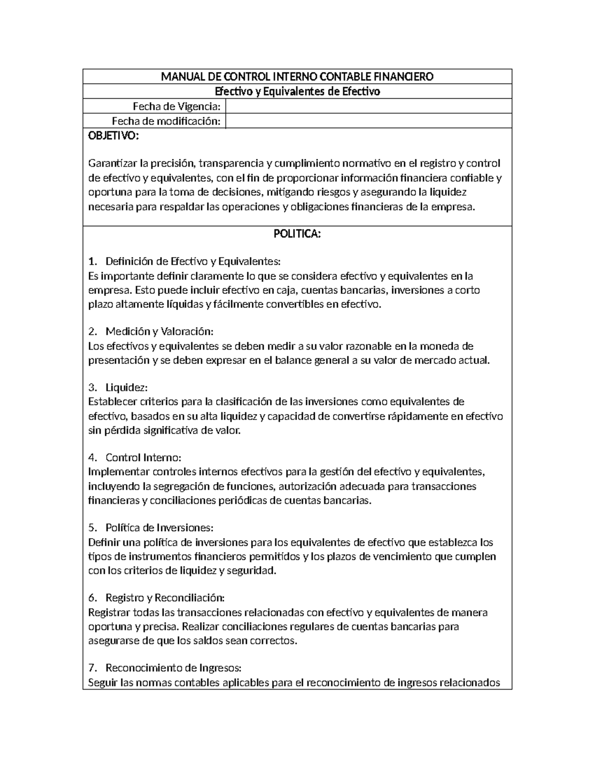 Manual Básico de Control Interno Contable - Efectivo y Cuentas Por ...