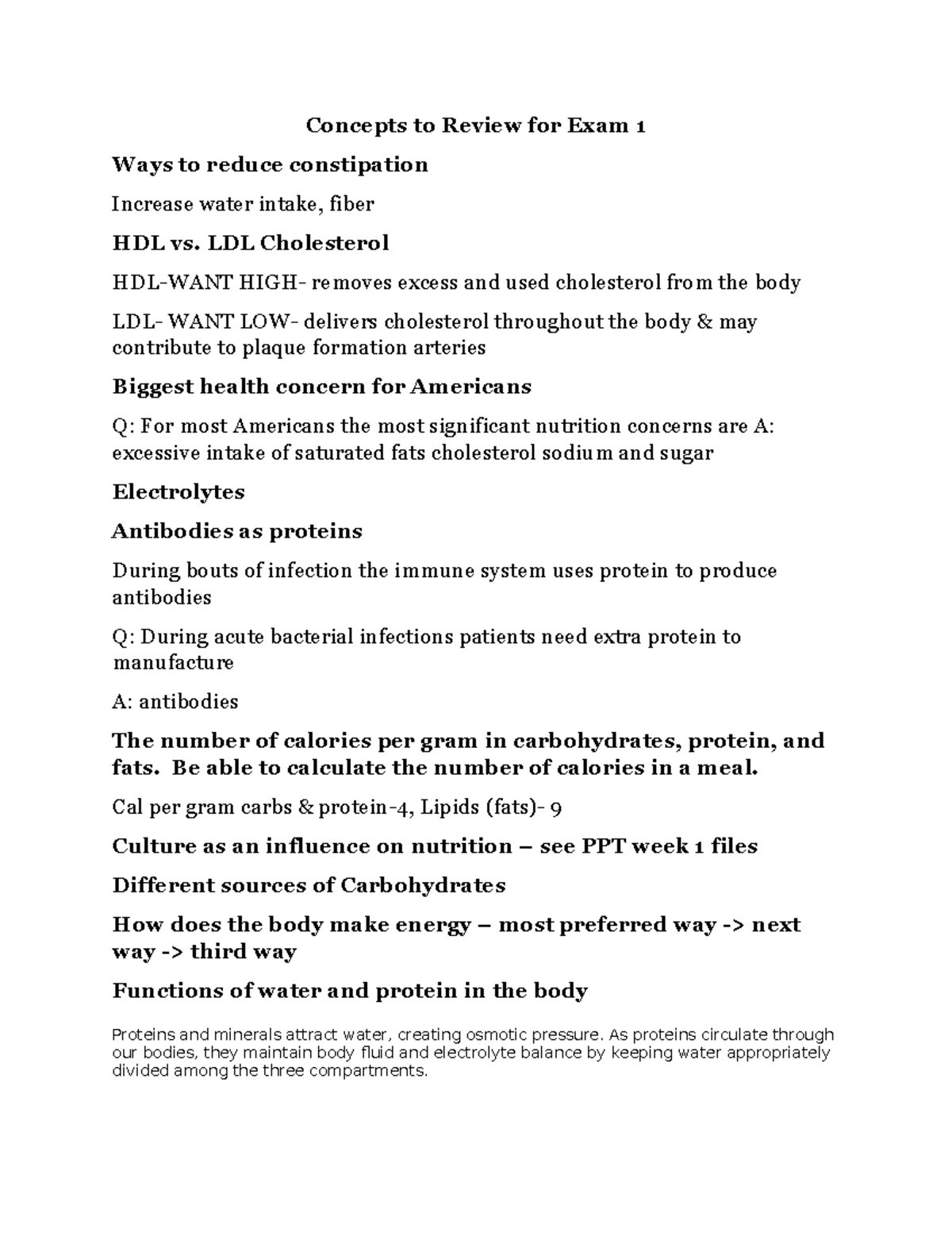 Nutrition Exam 1 Study Guide: Key Concepts & Calculations - Studocu