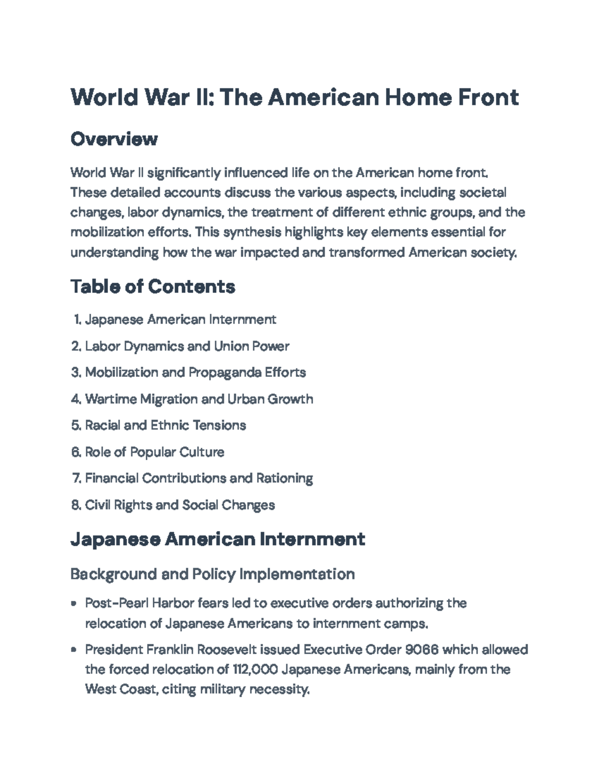 World War II (HIST101): Transformations on the American Home Front ...