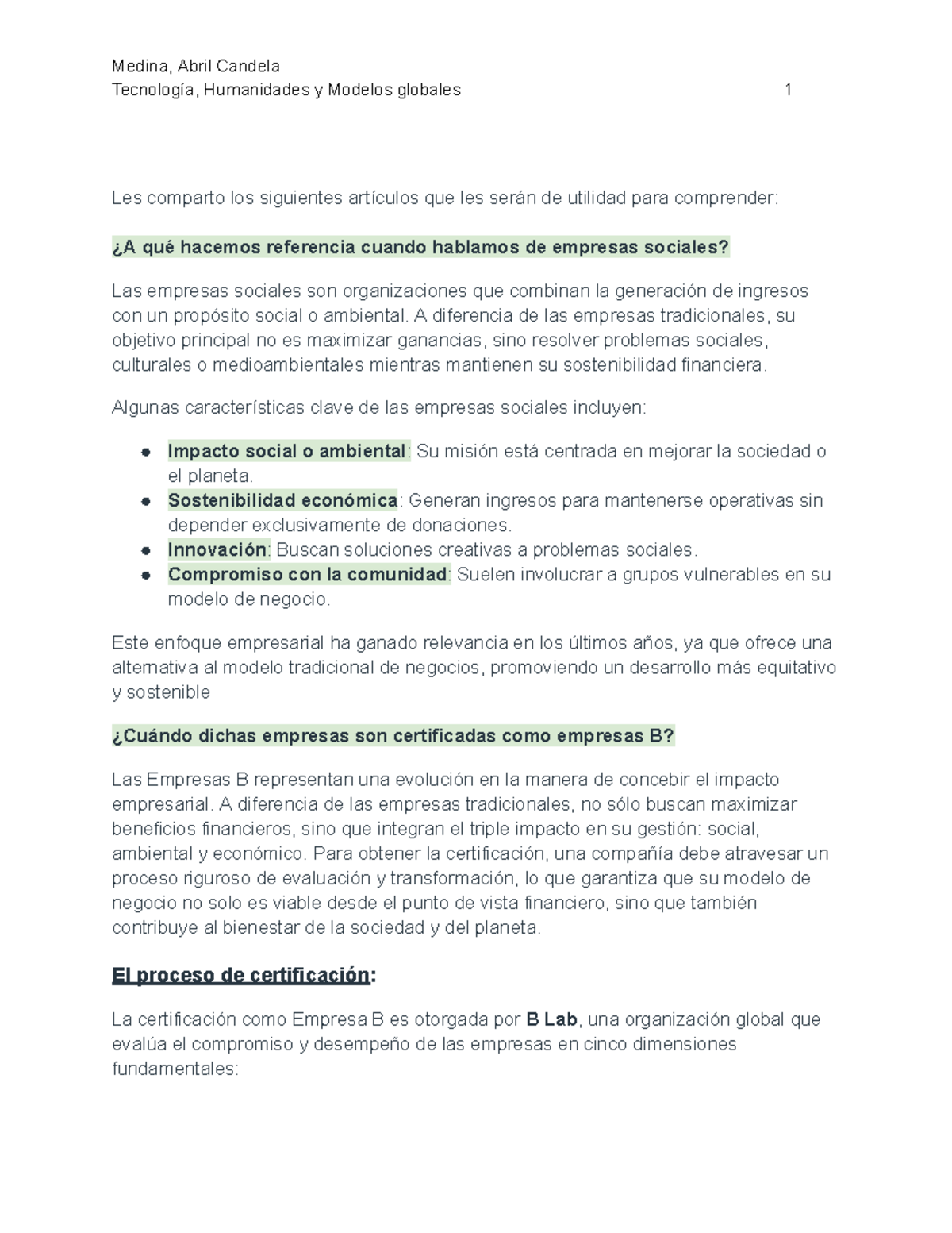 THDG-Nota de Proceso: Empresas Sociales y su Impacto Ambiental - Studocu