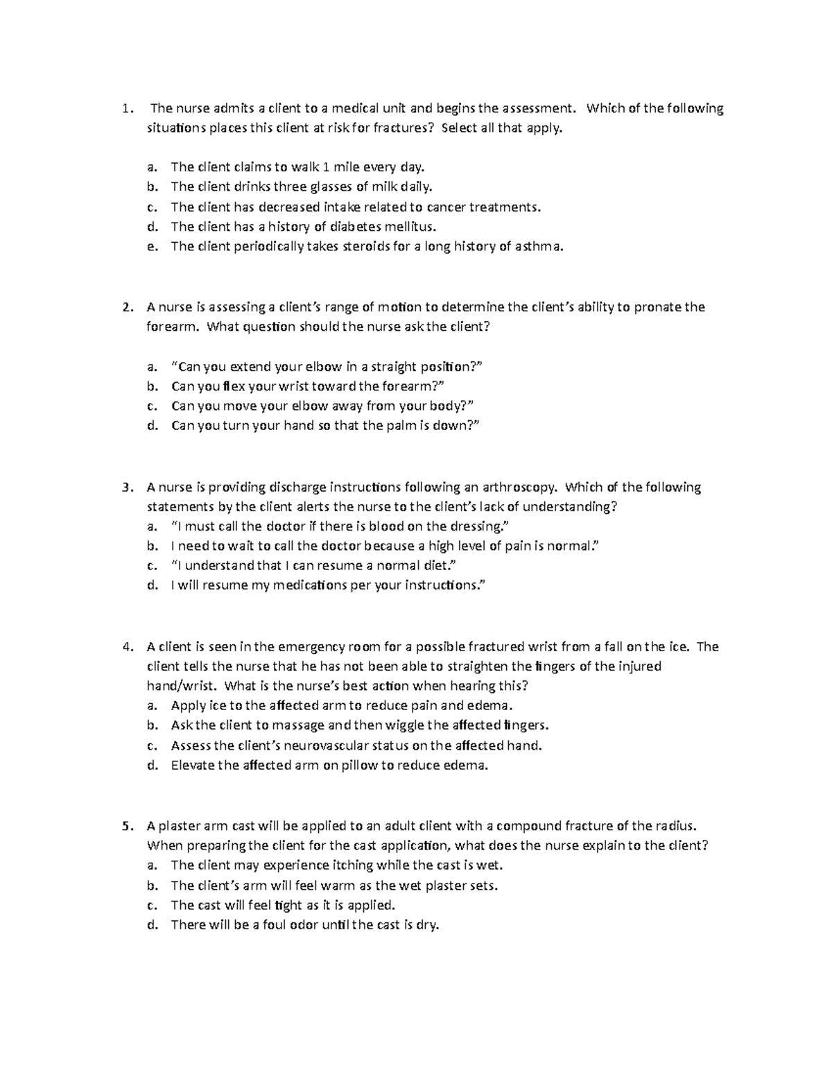 Musculoskeletal Assessment Review Questions for Nursing Students - Studocu