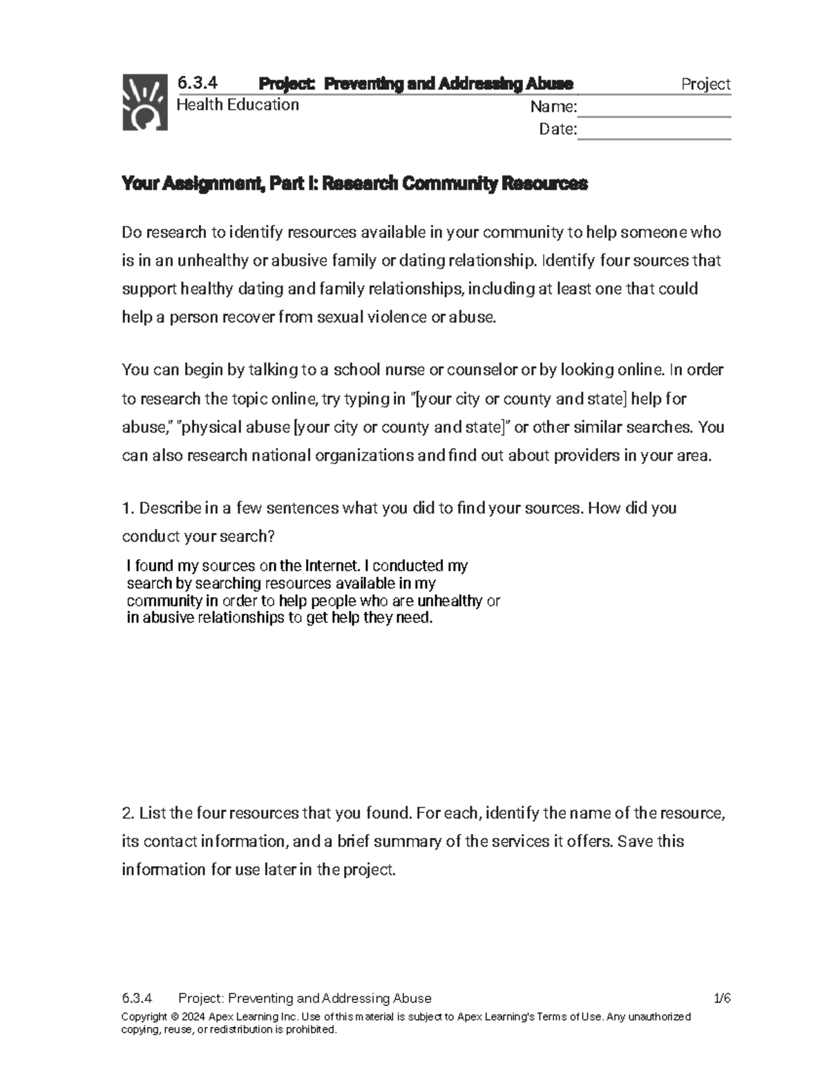 6.3.4 Project on Preventing and Addressing Abuse: Community Resources ...