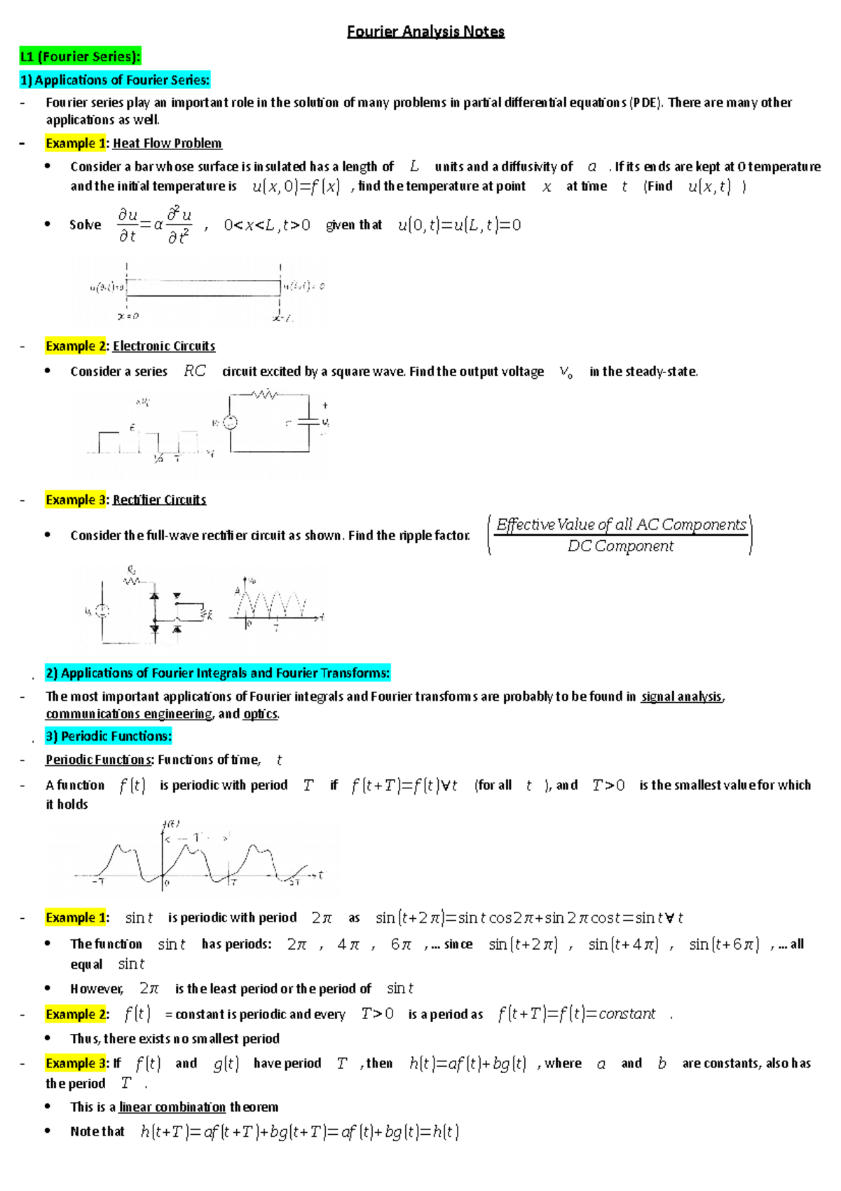 Fourier Analysis Lecture Notes (Course Code: Math 305) - Studocu