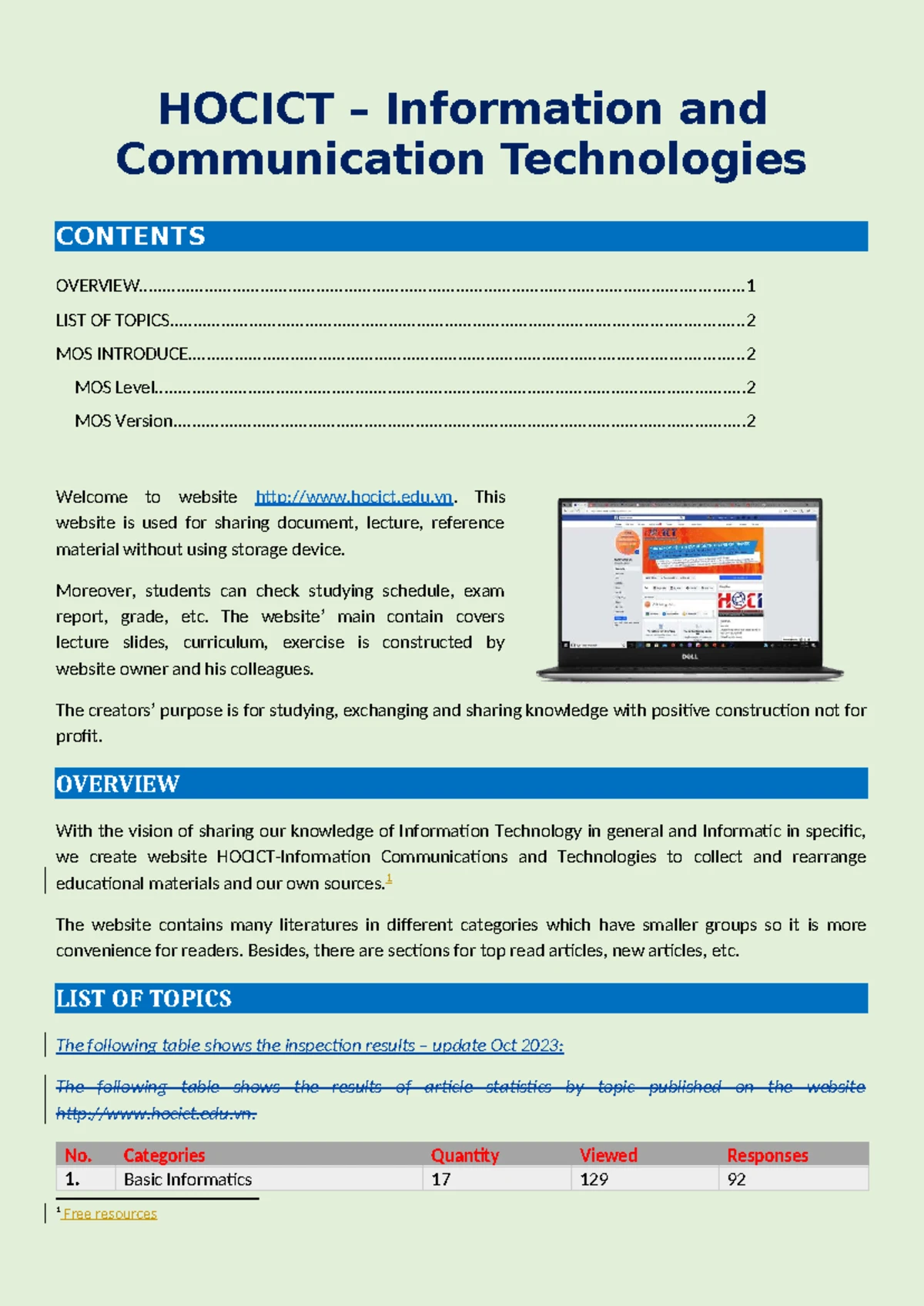 Word - Project 02 - HOCICT Website Overview and Categories - Studocu