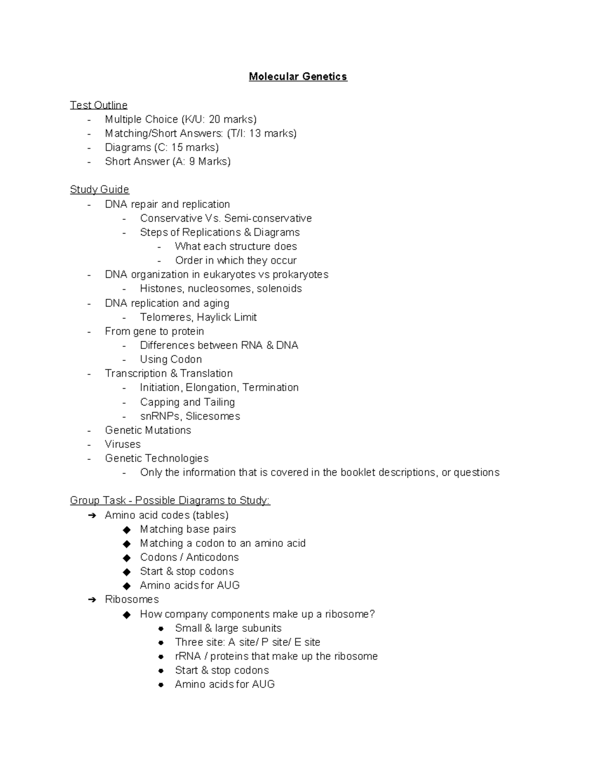 JL Genetics Study Guide & Test Outline - Molecular Genetics Test ...
