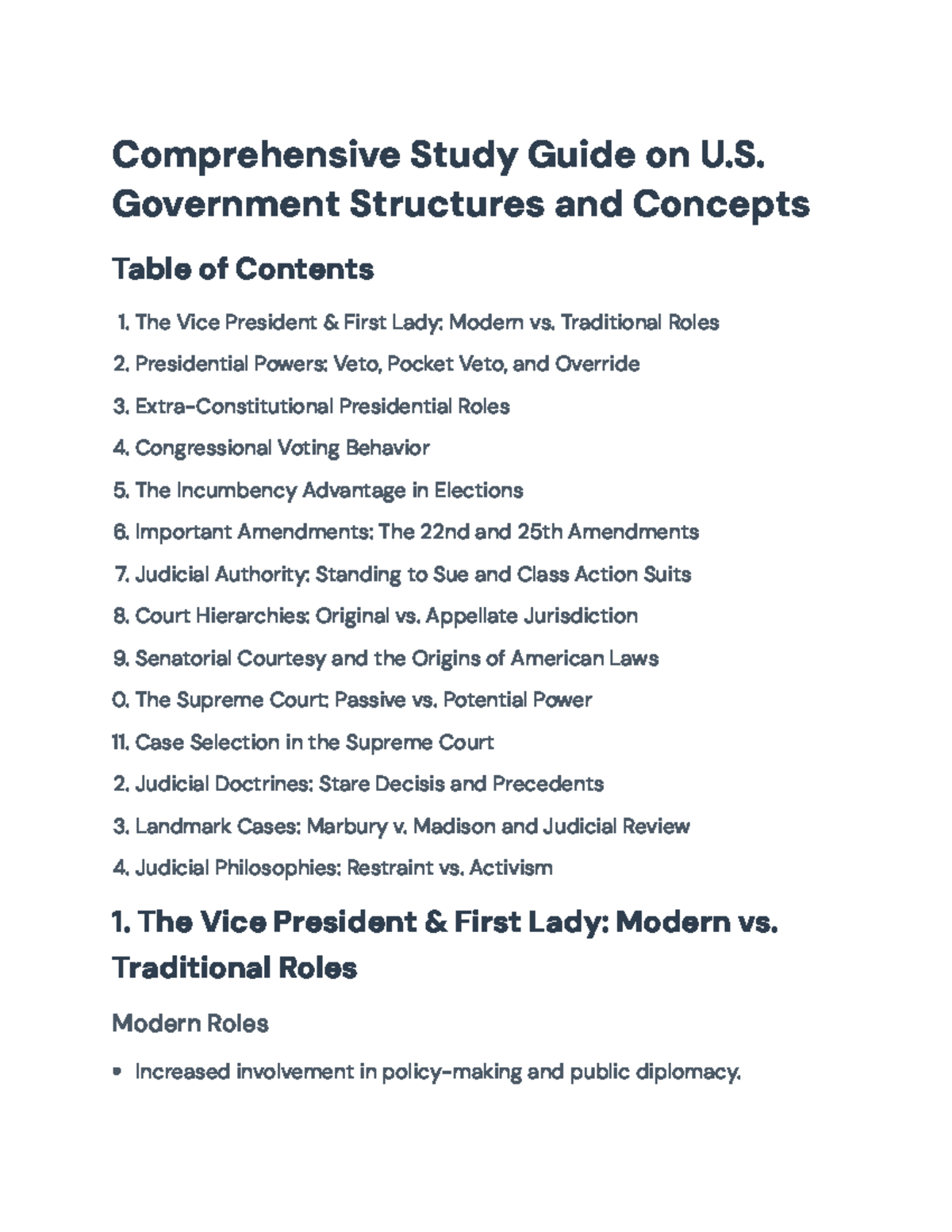 Comprehensive Study Guide on U.S. Government Structures & Concepts ...