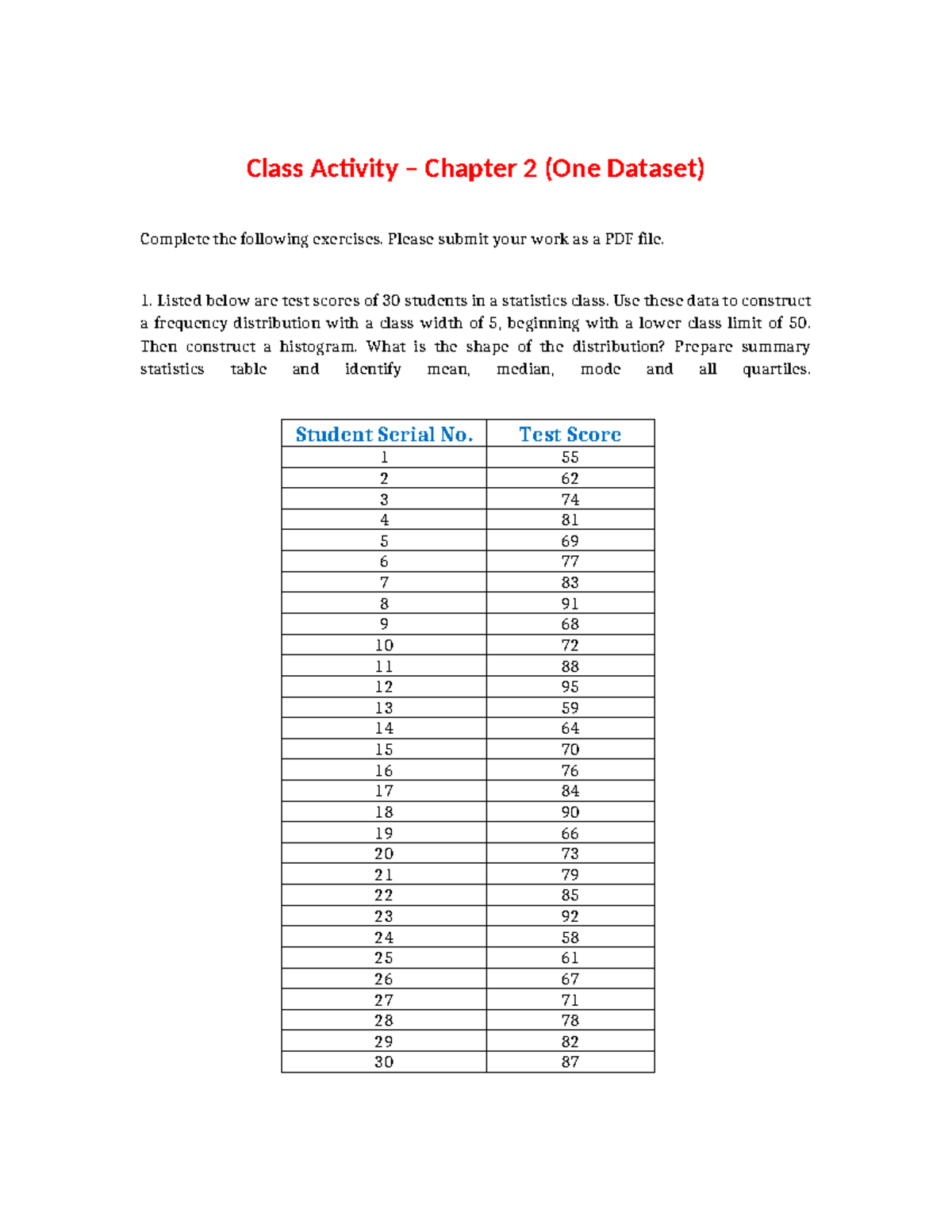 In-Class Activity: Stats Chapter 2 & 3 - Dataset Analysis - Studocu