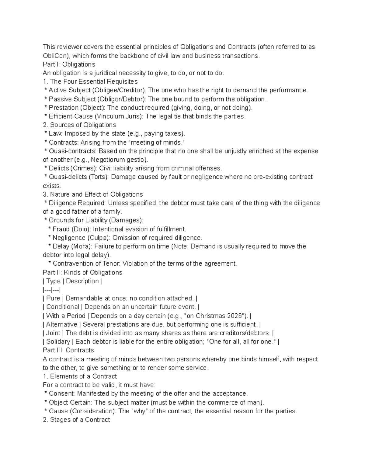 Reviewer for Obligations and Contracts (ObliCon) Principles and ...