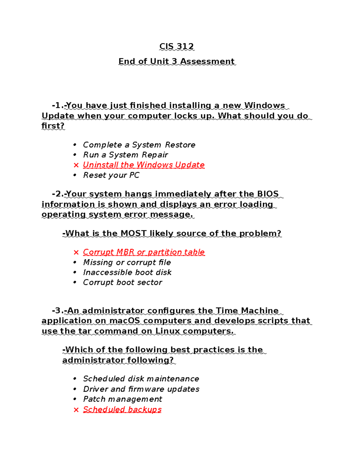 CIS 312 - Week 3 End of Unit Assessment Answers and Review - Studocu