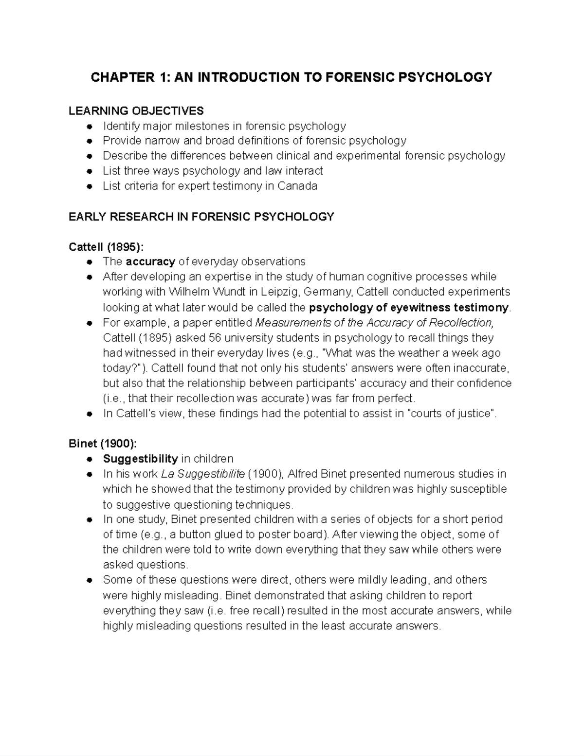 Chapter 1: Overview of Forensic Psychology and Key Concepts - Studocu