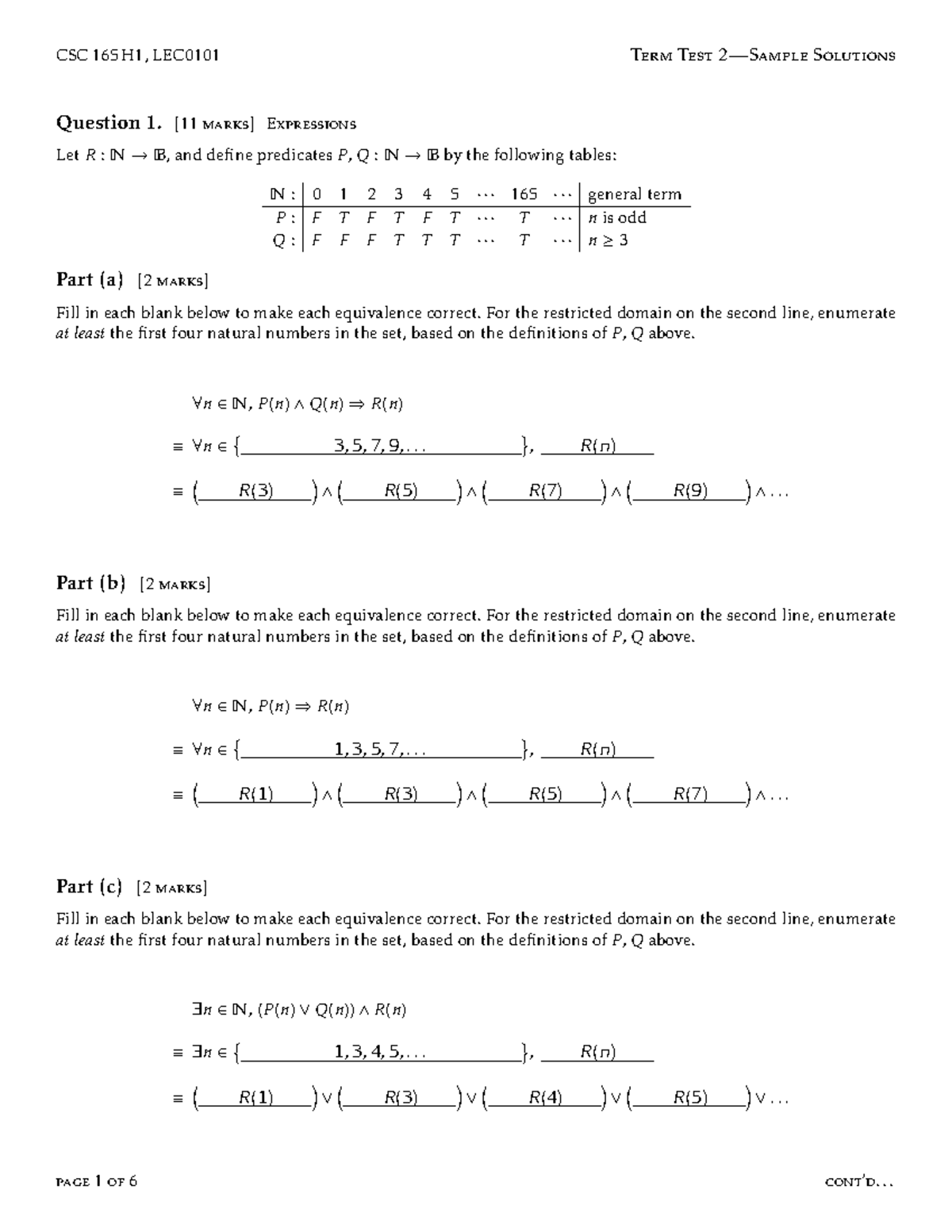 CSC 165 H1, LEC0101 Term Test 2 Solutions and Explanations - Studocu