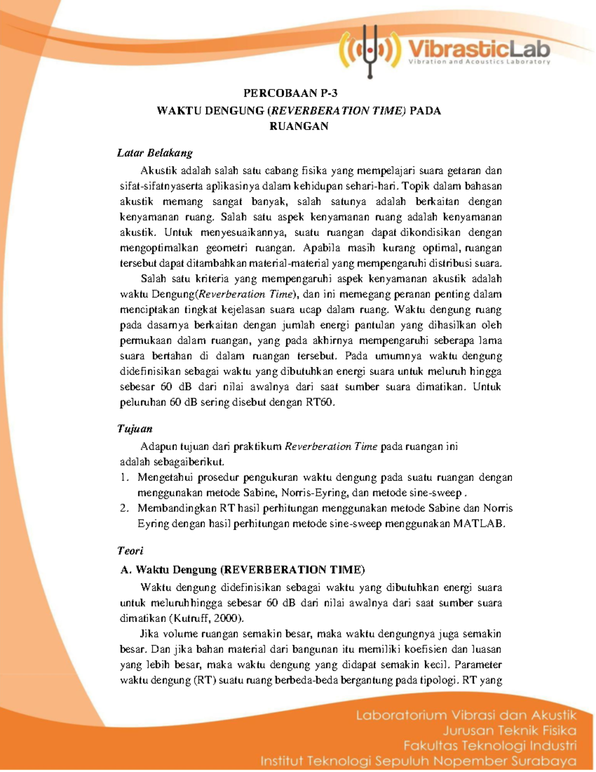 Modul P3 - Eksperimen Waktu Dengung (Reverberation Time) di Ruangan ...
