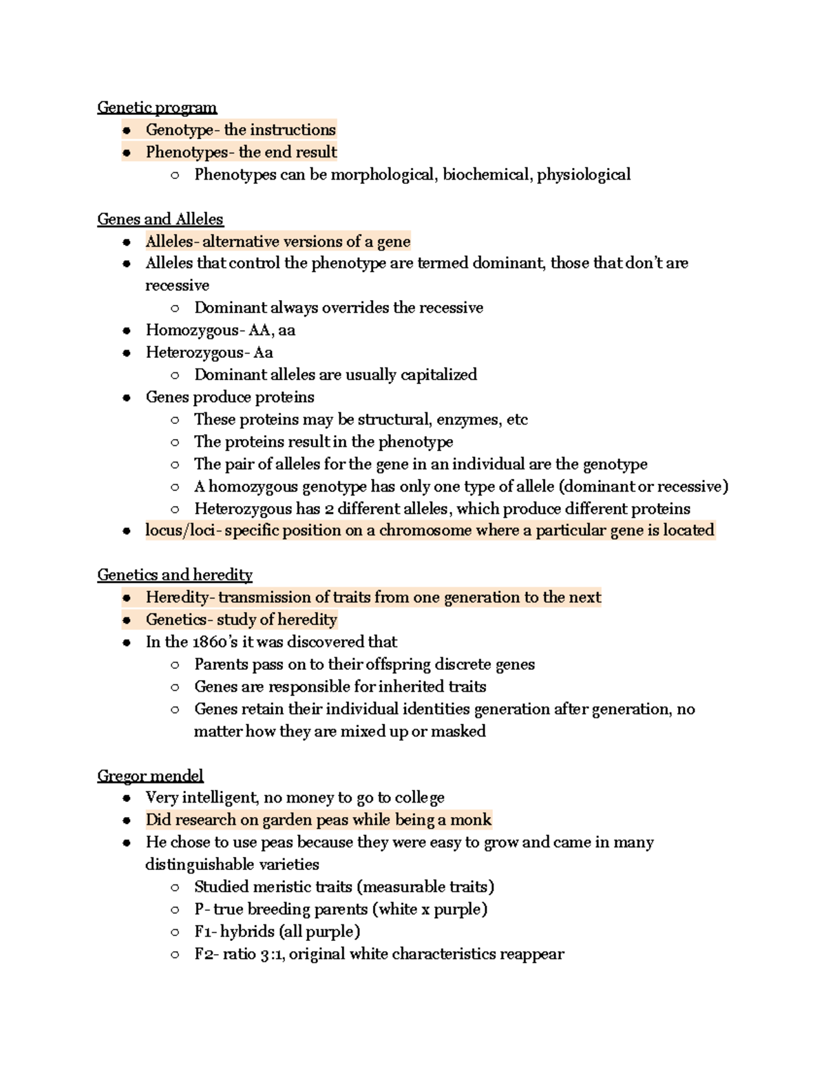 Genetics & Ecology Final Exam Notes - Bio 101 - Dr. Pagan - Studocu