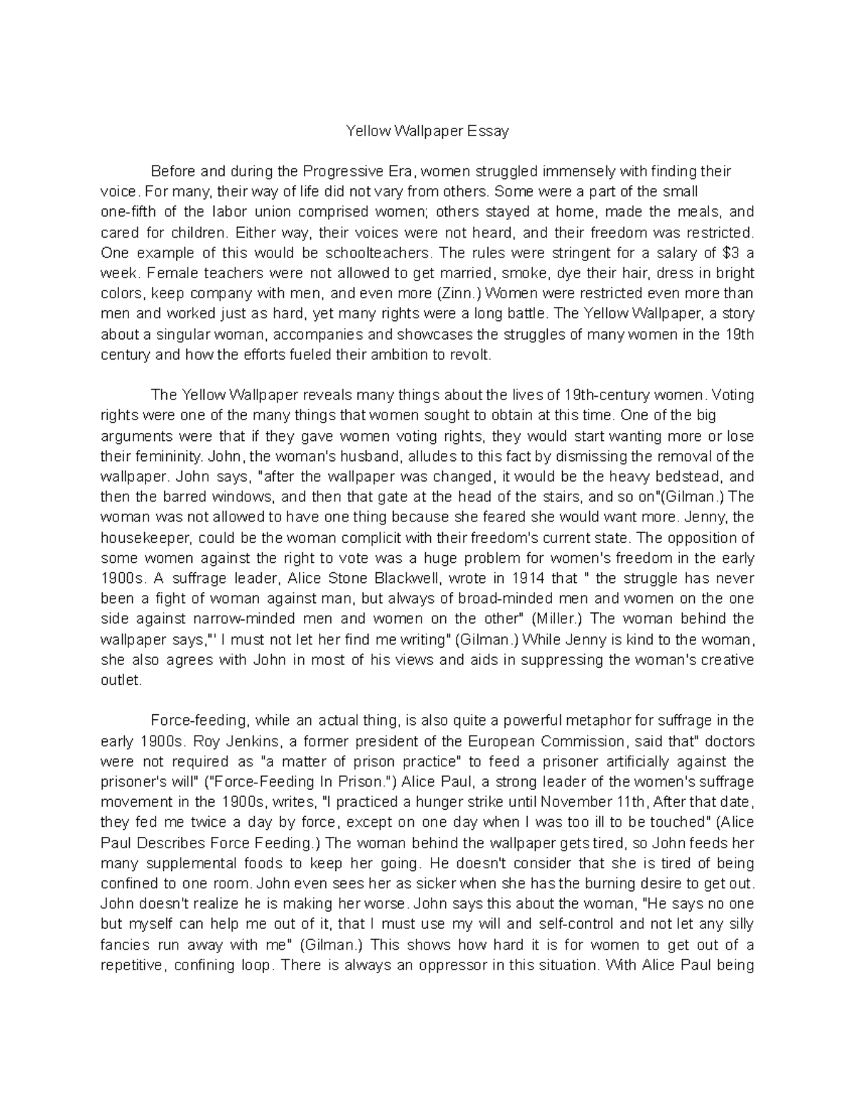 ENG 201: Analysis of Themes in The Yellow Wallpaper Essay - Studocu